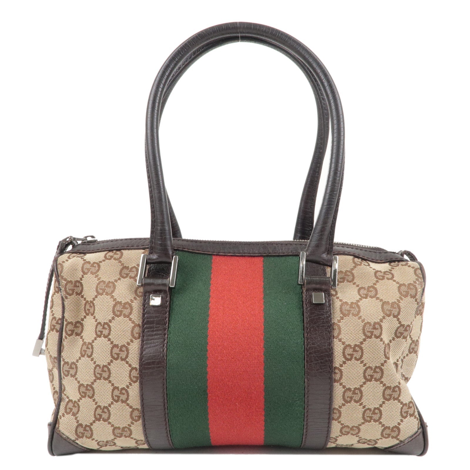 GUCCI Sherry GG Canvas Leather Mini Boston Bag Beige Brown 30458