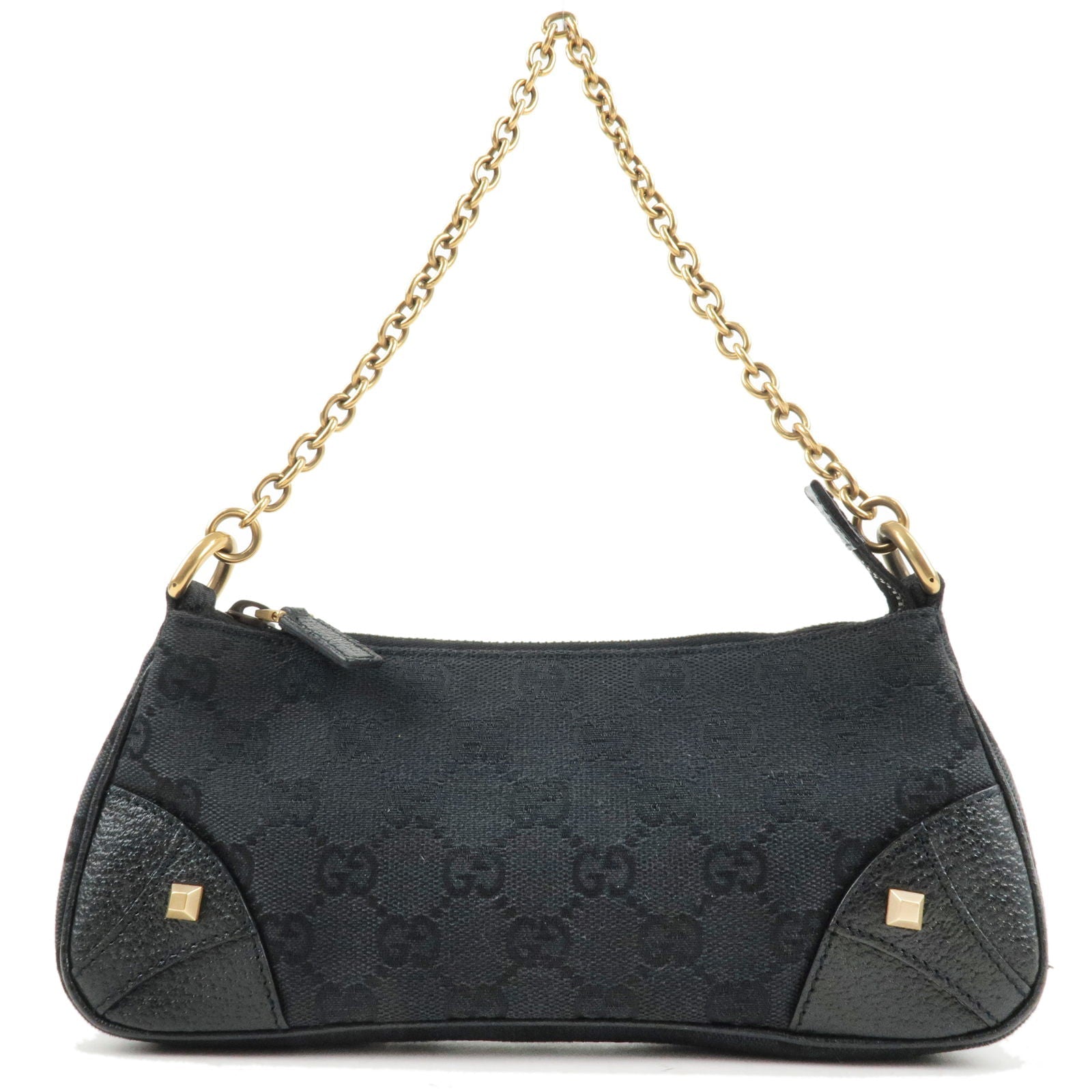 GUCCI GG Canvas Leather Chain Pouch Small Purse Black 120940