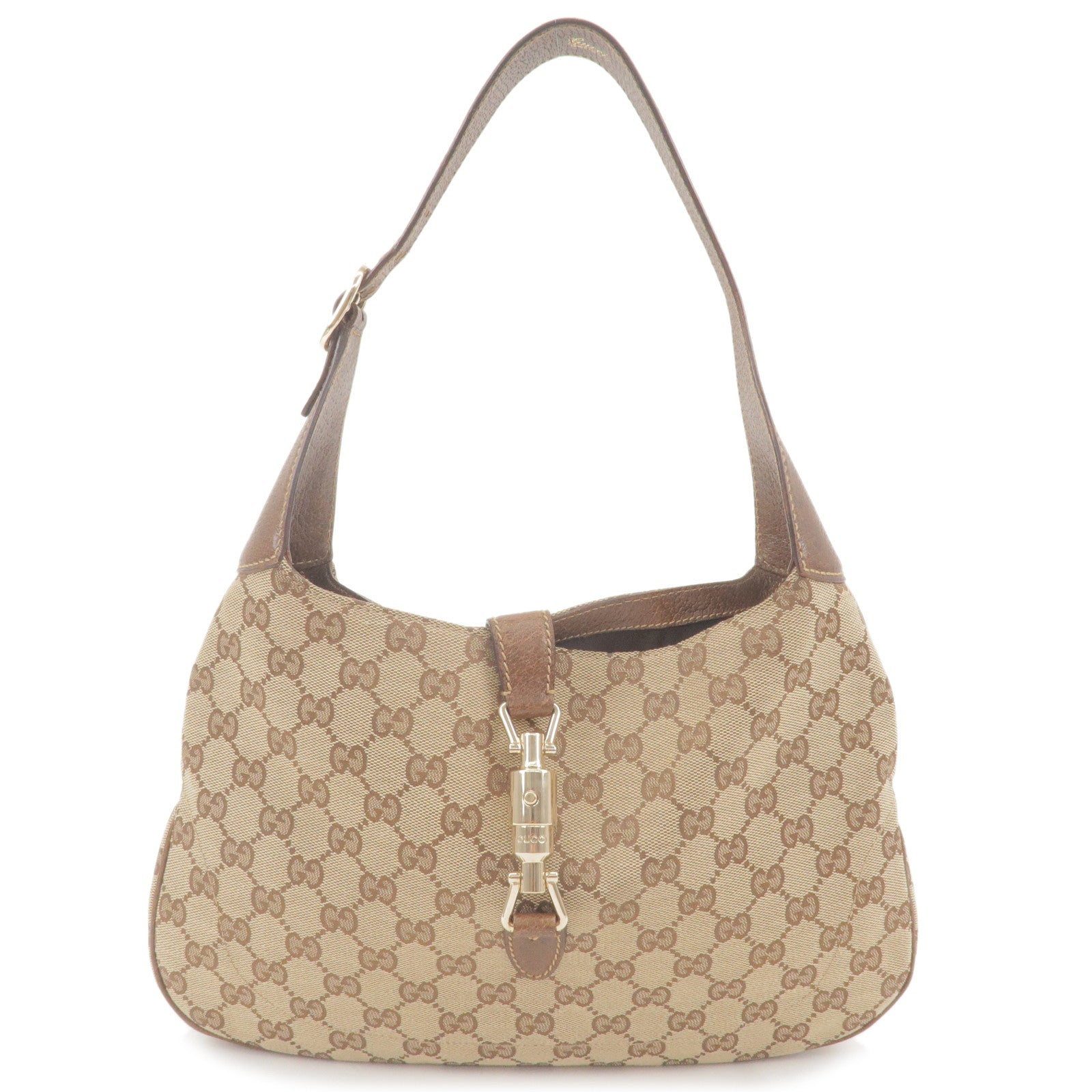 GUCCI New Jackie GG Canvas Leather Shoulder Bag Beige Brown 137335