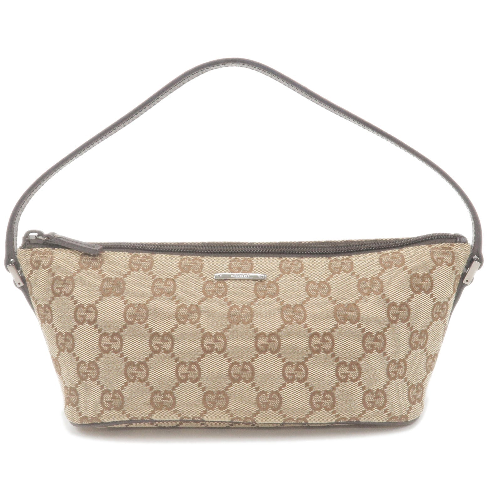 GUCCI Boat Bag GG Canvas Leather Hand Bag Beige Brown 07198