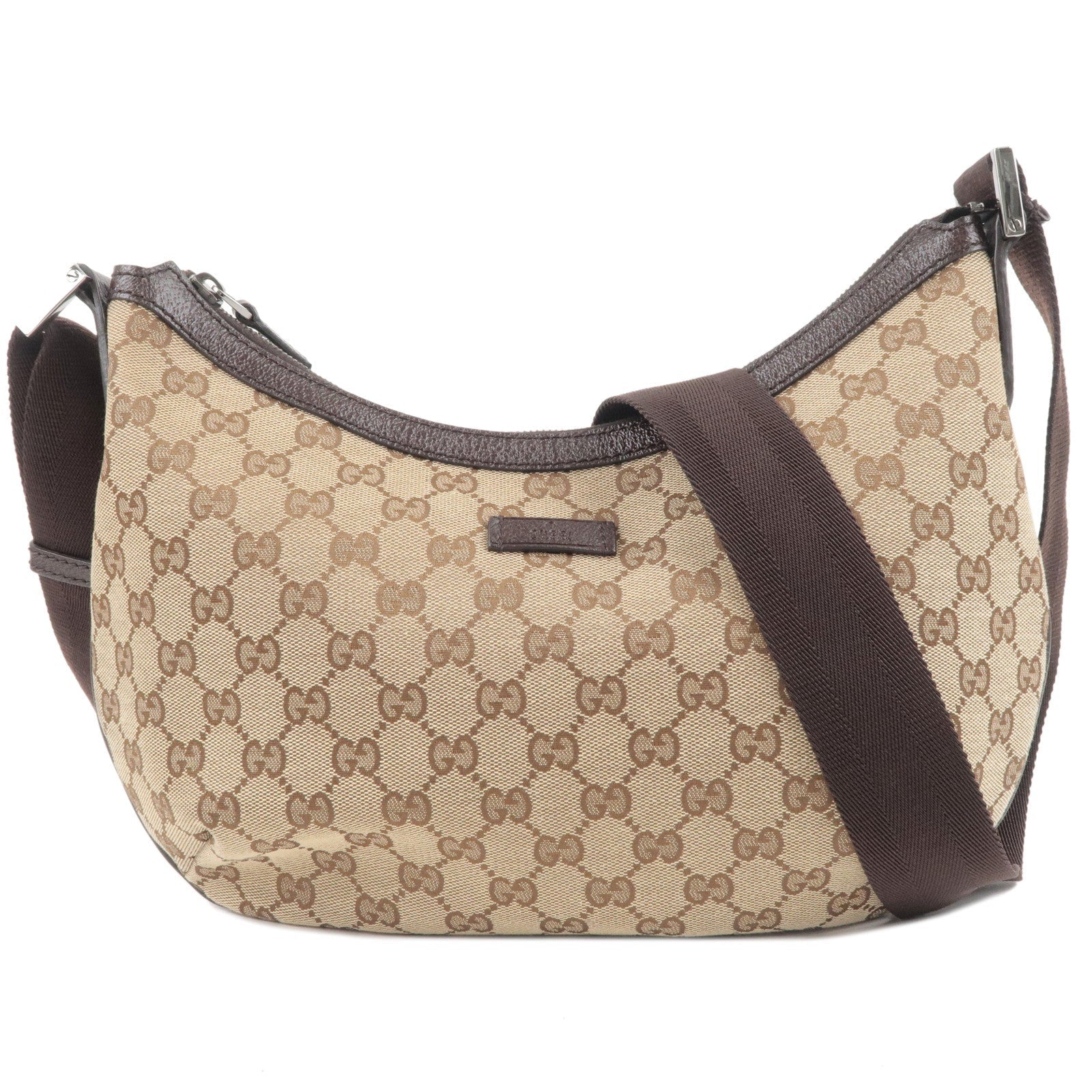 GUCCI GG Canvas Leather Shoulder Bag Beige Brown 181092