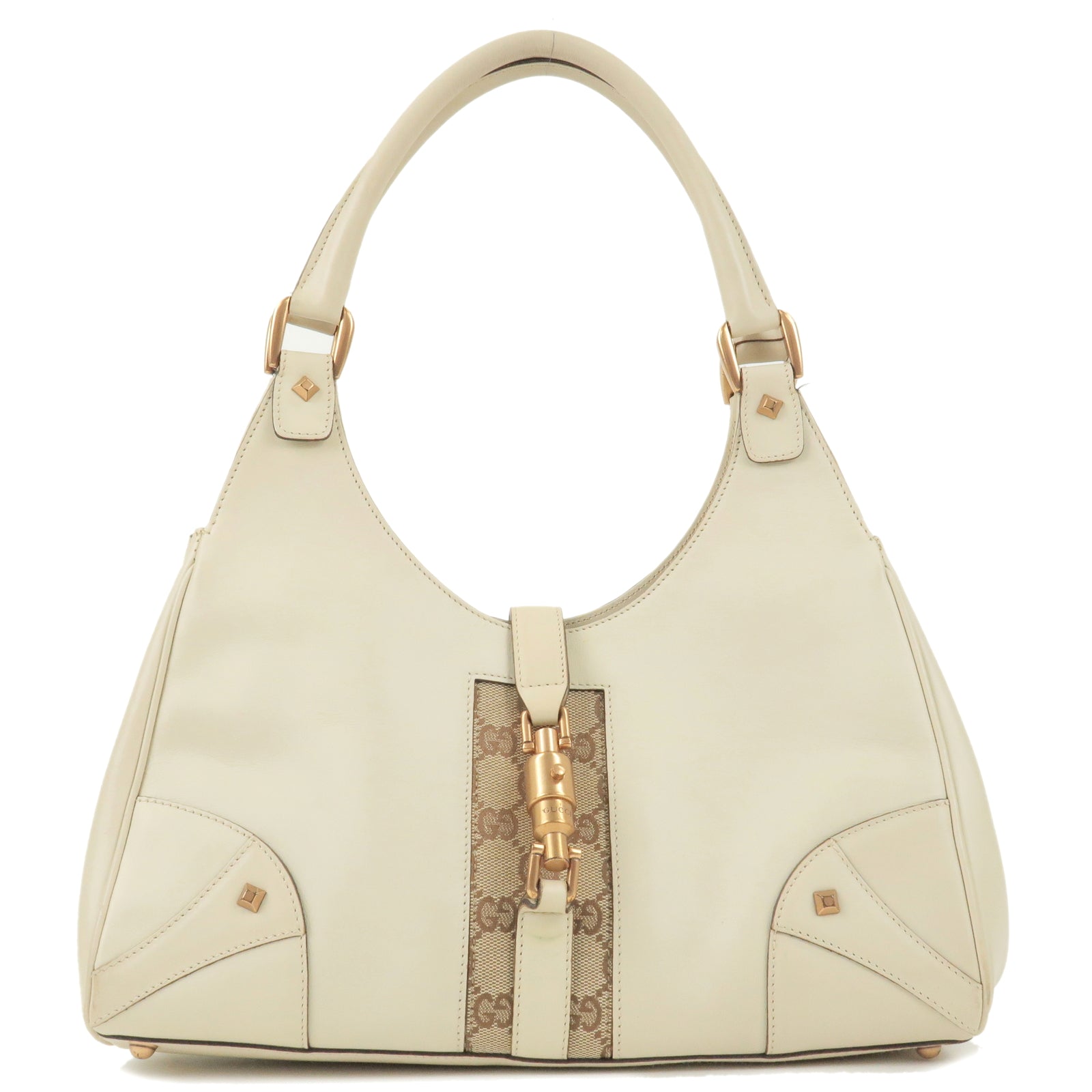 GUCCI Jackie GG Canvas Leather Shoulder Bag Ivory Beige 124407