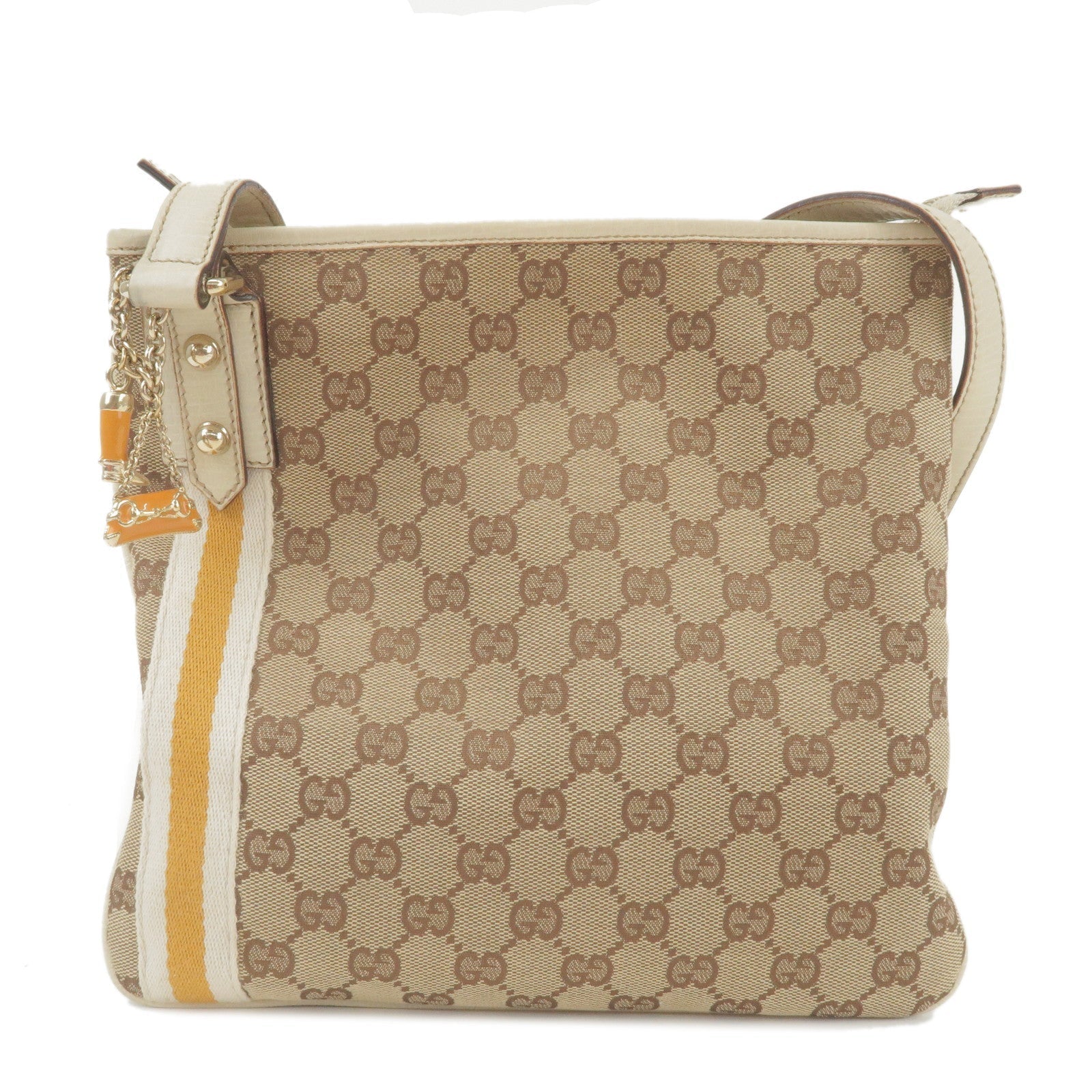 GUCCI Sherry GG Canvas Leather Shoulder Bag Beige Ivory 144388