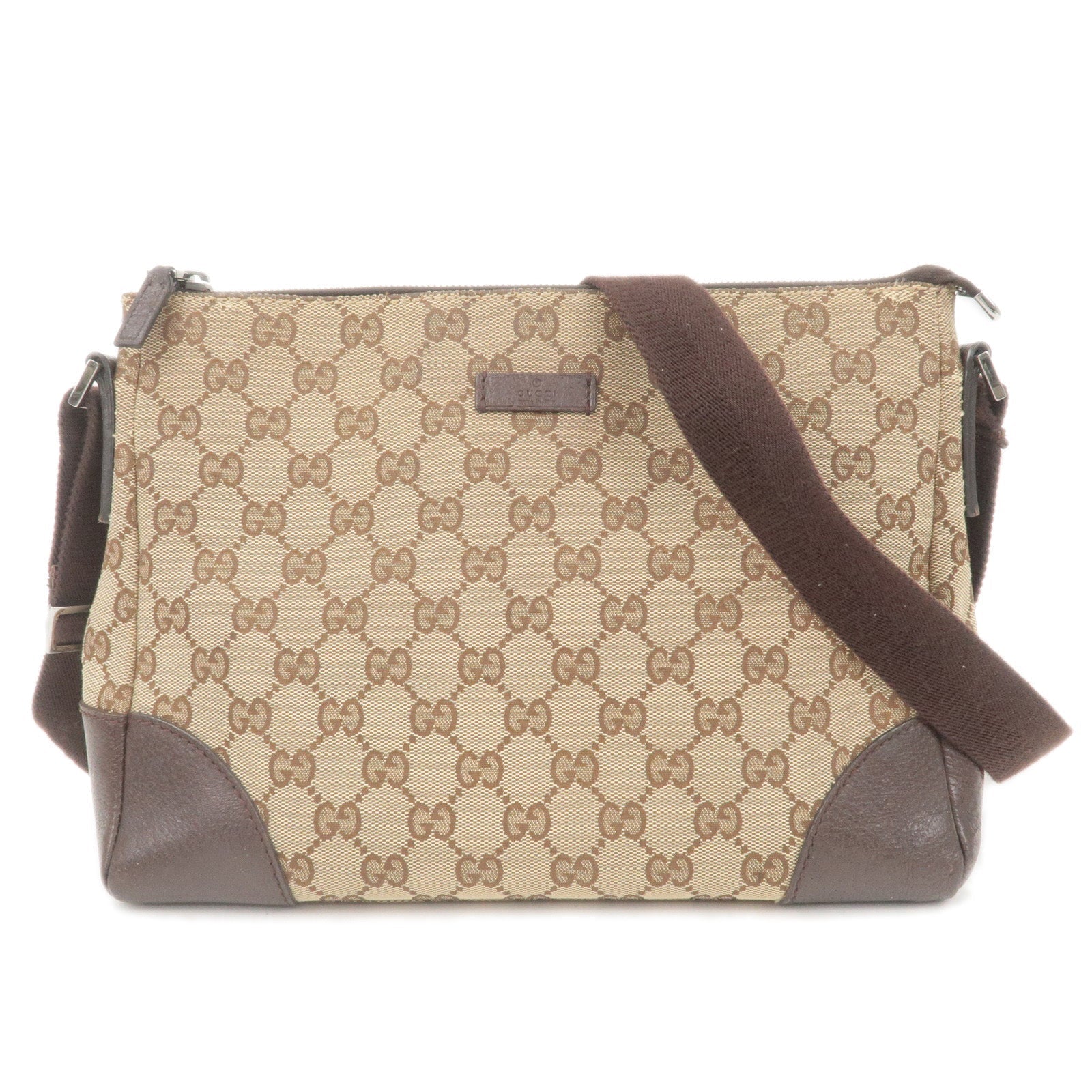 GUCCI GG Canvas Leather Shoulder Bag Beige Bourdeaux 114273