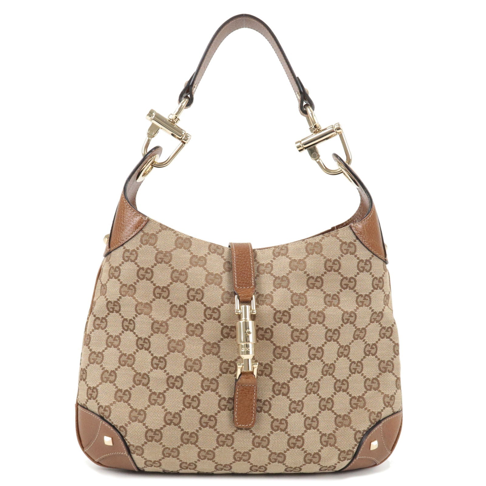 GUCCI Jackie GG Canvas Leather Shoulder Bag Brown 120888