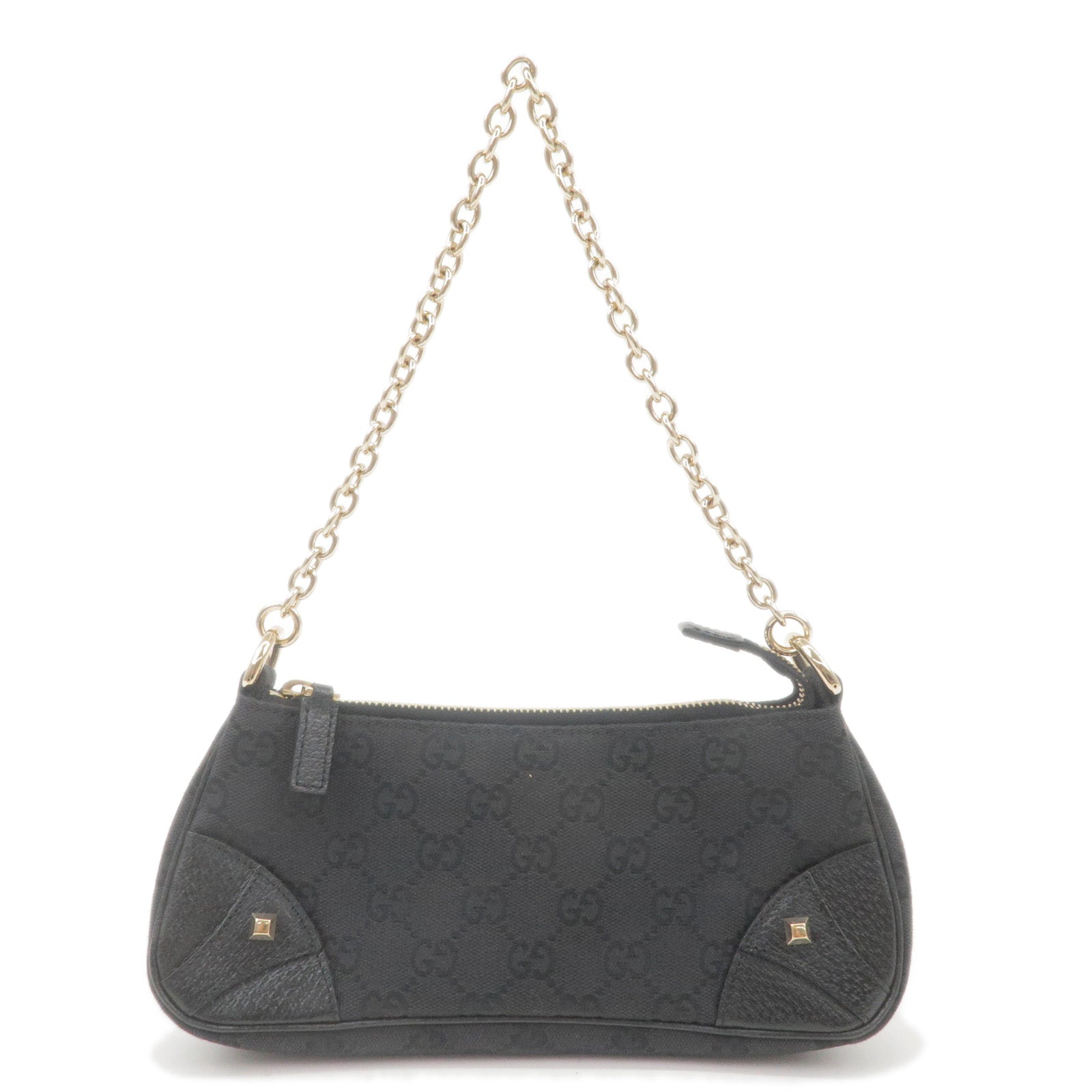 GUCCI GG Canvas Leather Chain Shoulder Bag Black 120940