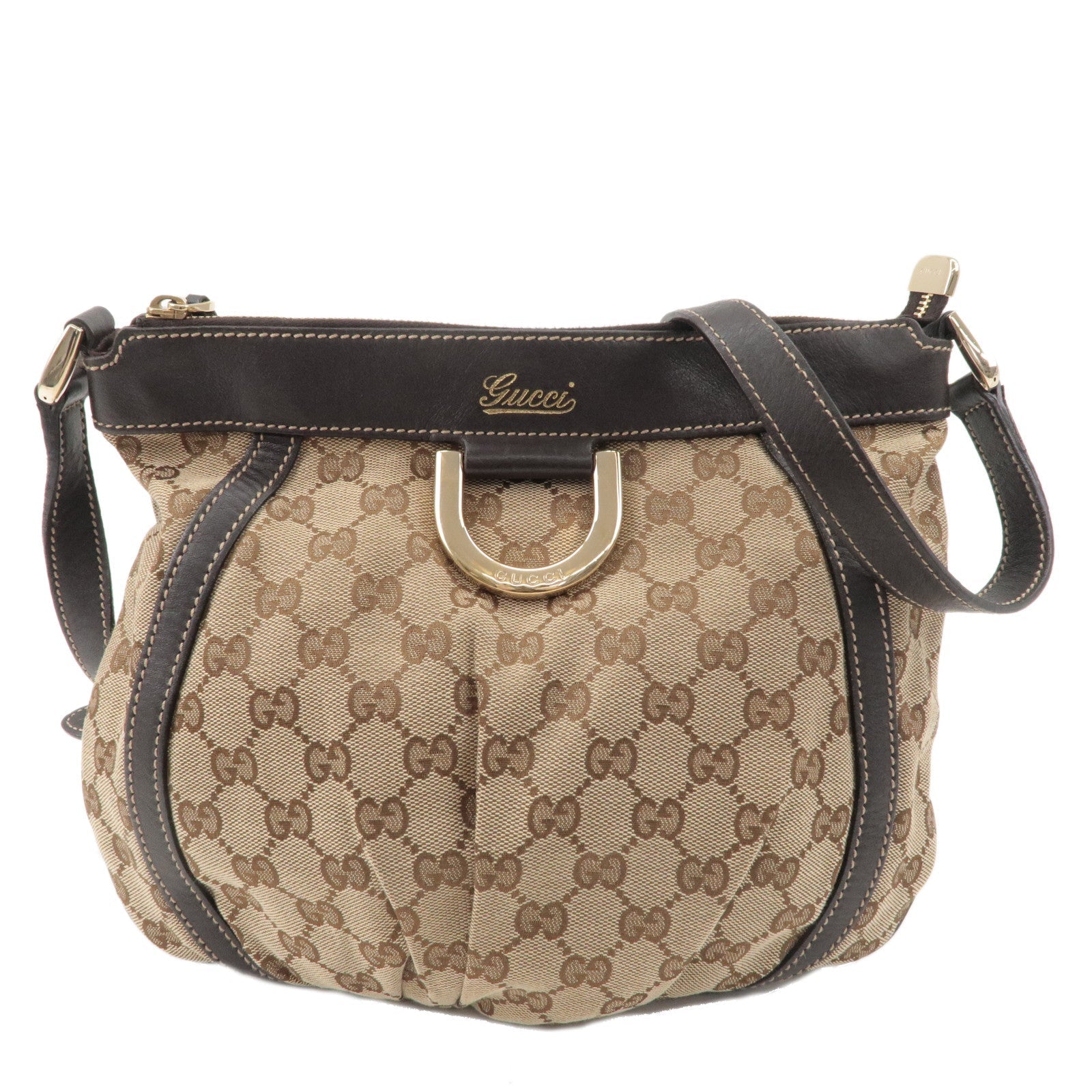 GUCCI Abbey GG Canvas Leather Shoulder Bag Beige Brown 203257