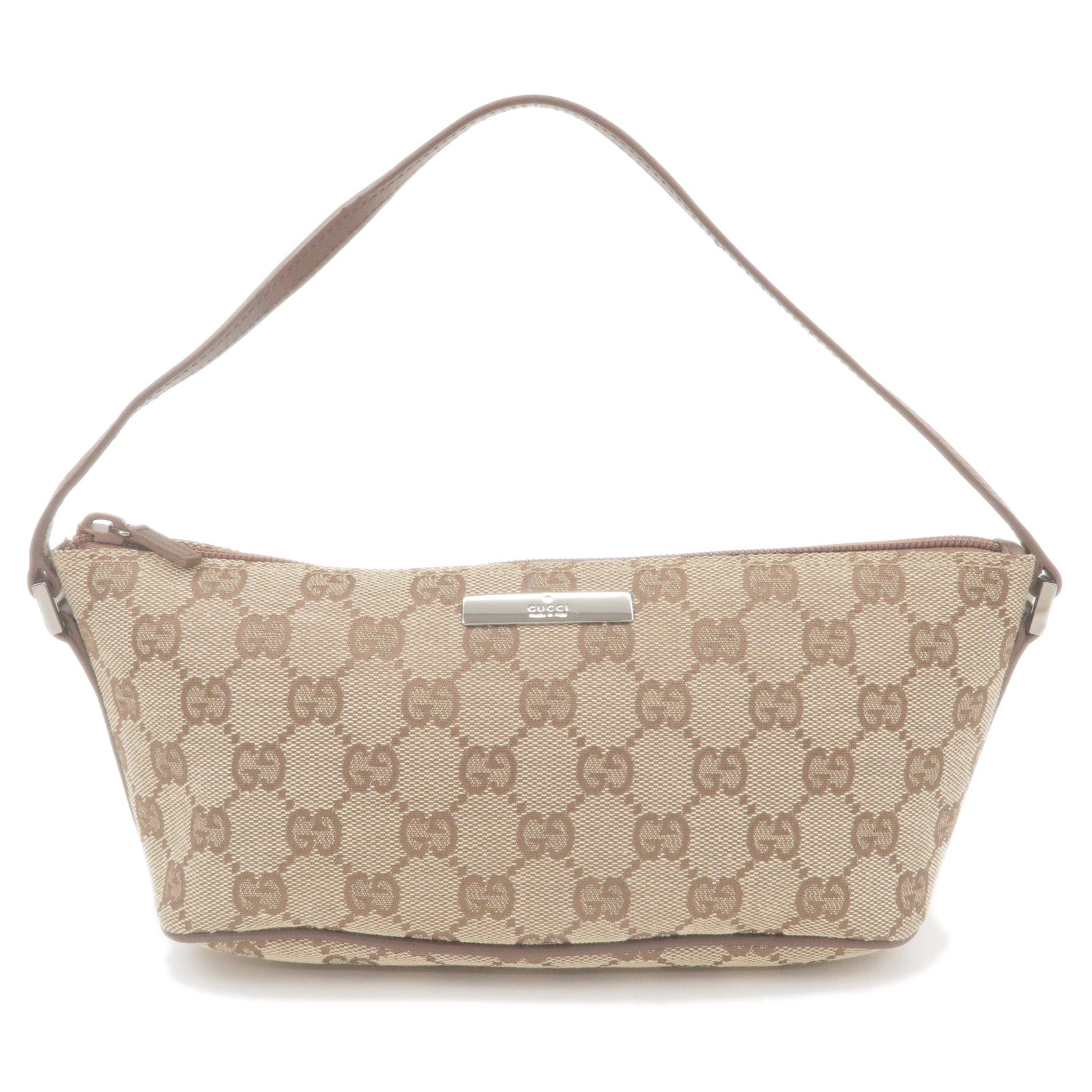 GUCCI Boat Bag GG Canvas Leather Hand Bag Beige Brown 07198