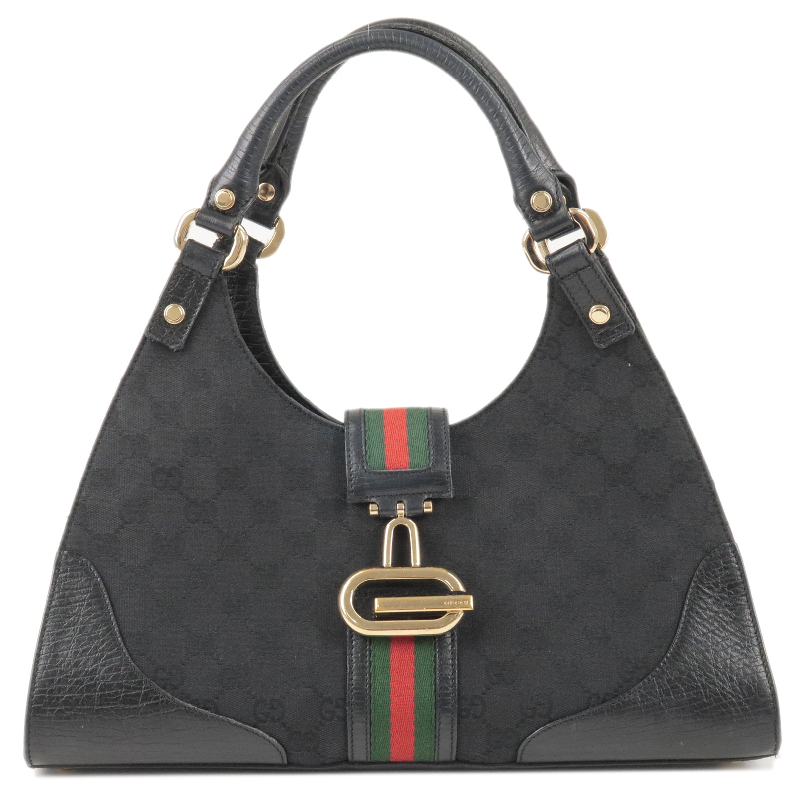 GUCCI Sherry GG Canvas Leather Shoulder Bag Black 130995