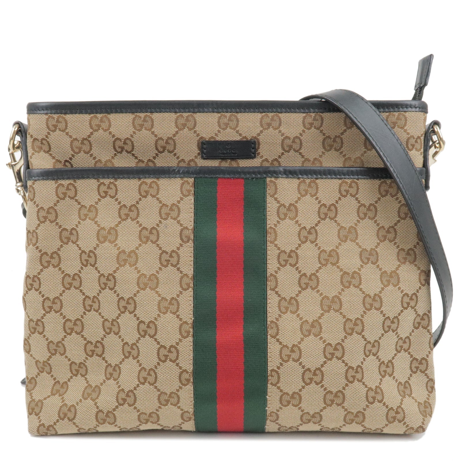 GUCCI Sherry GG Canvas Leather Shoulder Bag Beige Black 388926