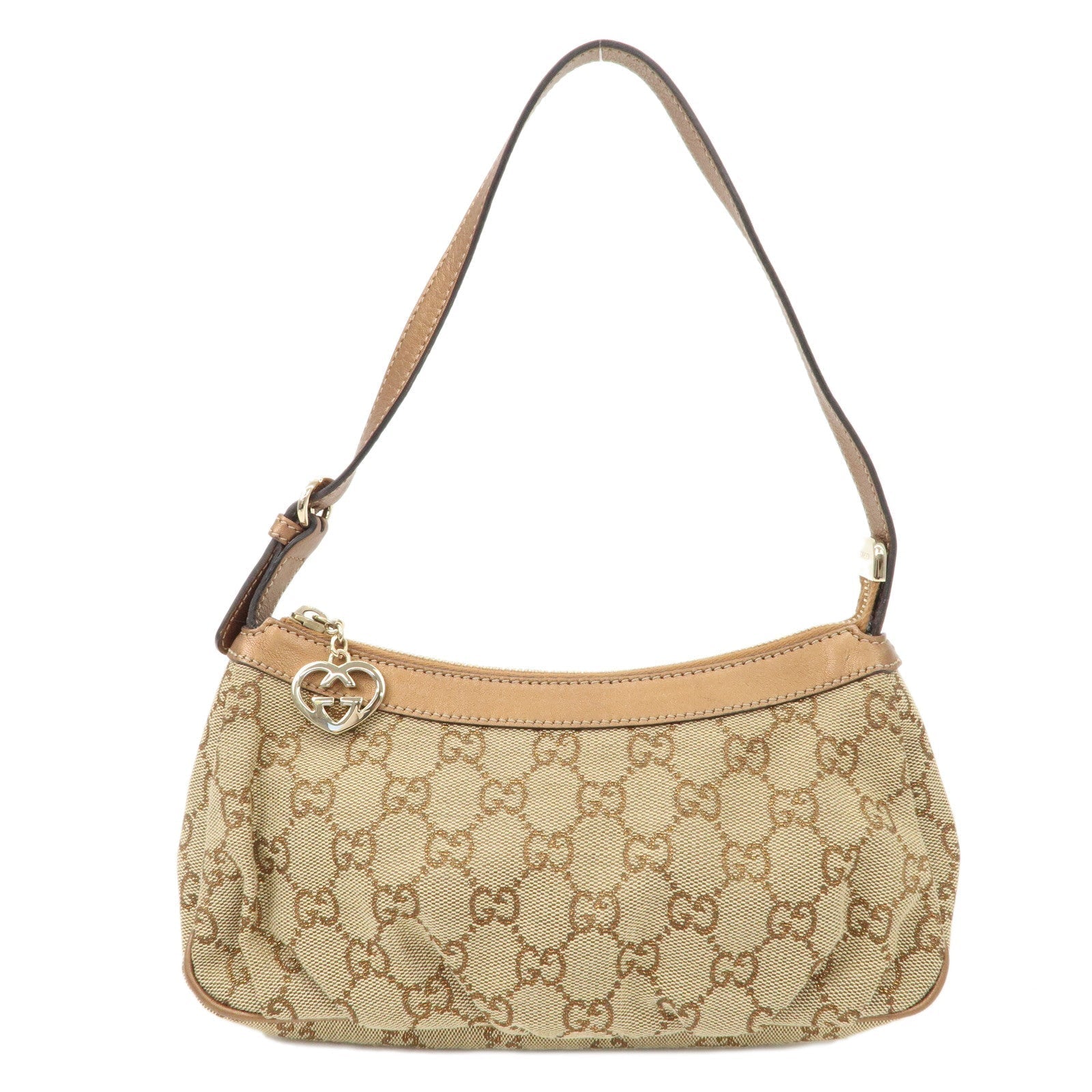 GUCCI Lovely GG Canvas Leather Hand Bag Beige Bronze 245938