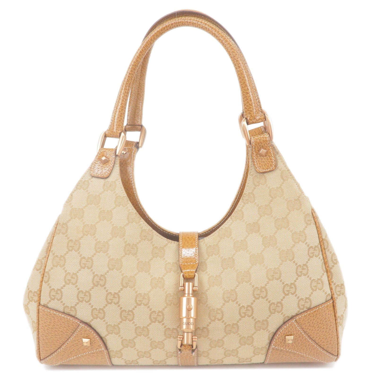 GUCCI Jackie GG Canvas Leather Shoulder Bag Beige Brown 124407