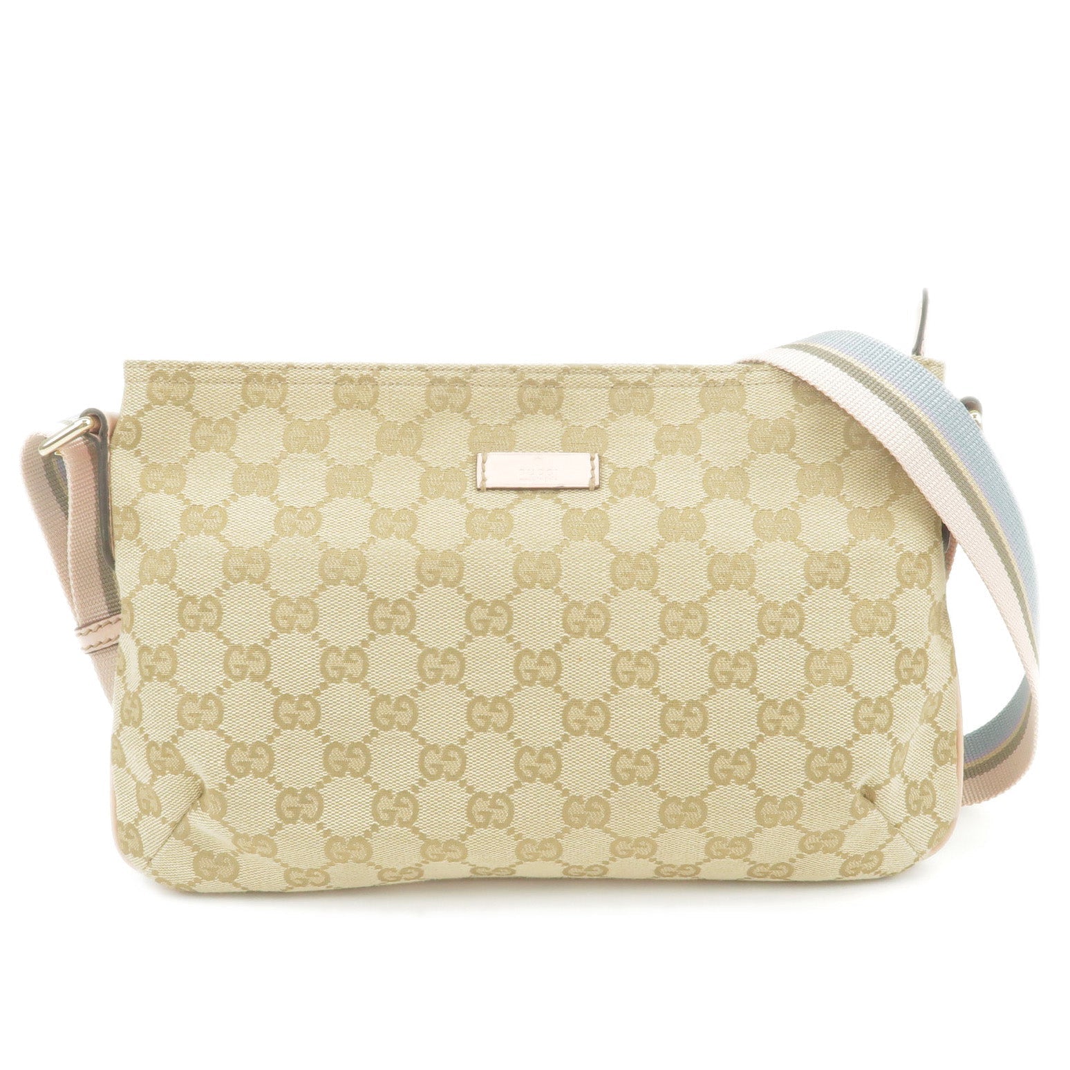 GUCCI GG Canvas Leather Shoulder Bag Purse Beige Pink 189749