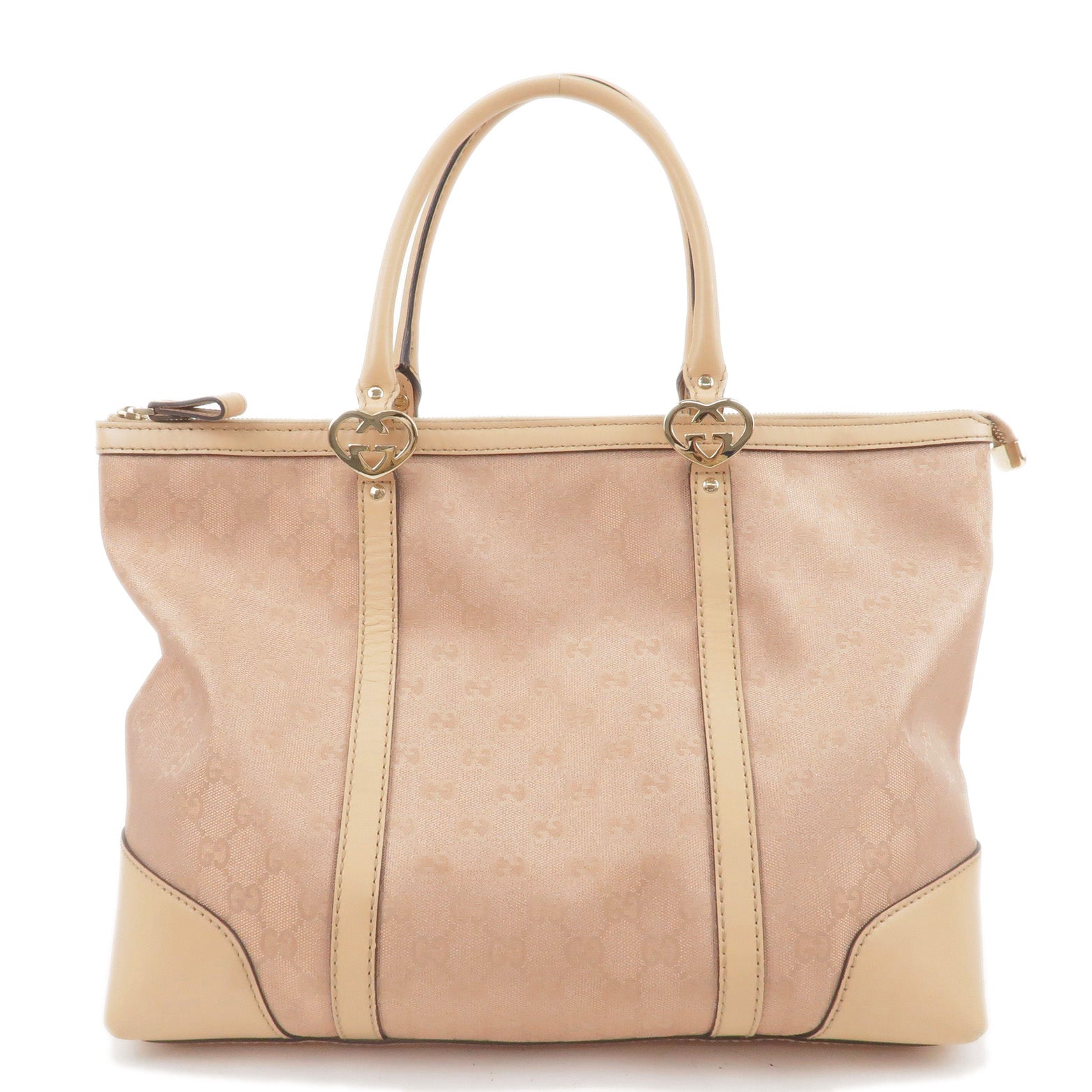 GUCCI Lovely GG Canvas Leather Tote Bag Pink Beige 257068