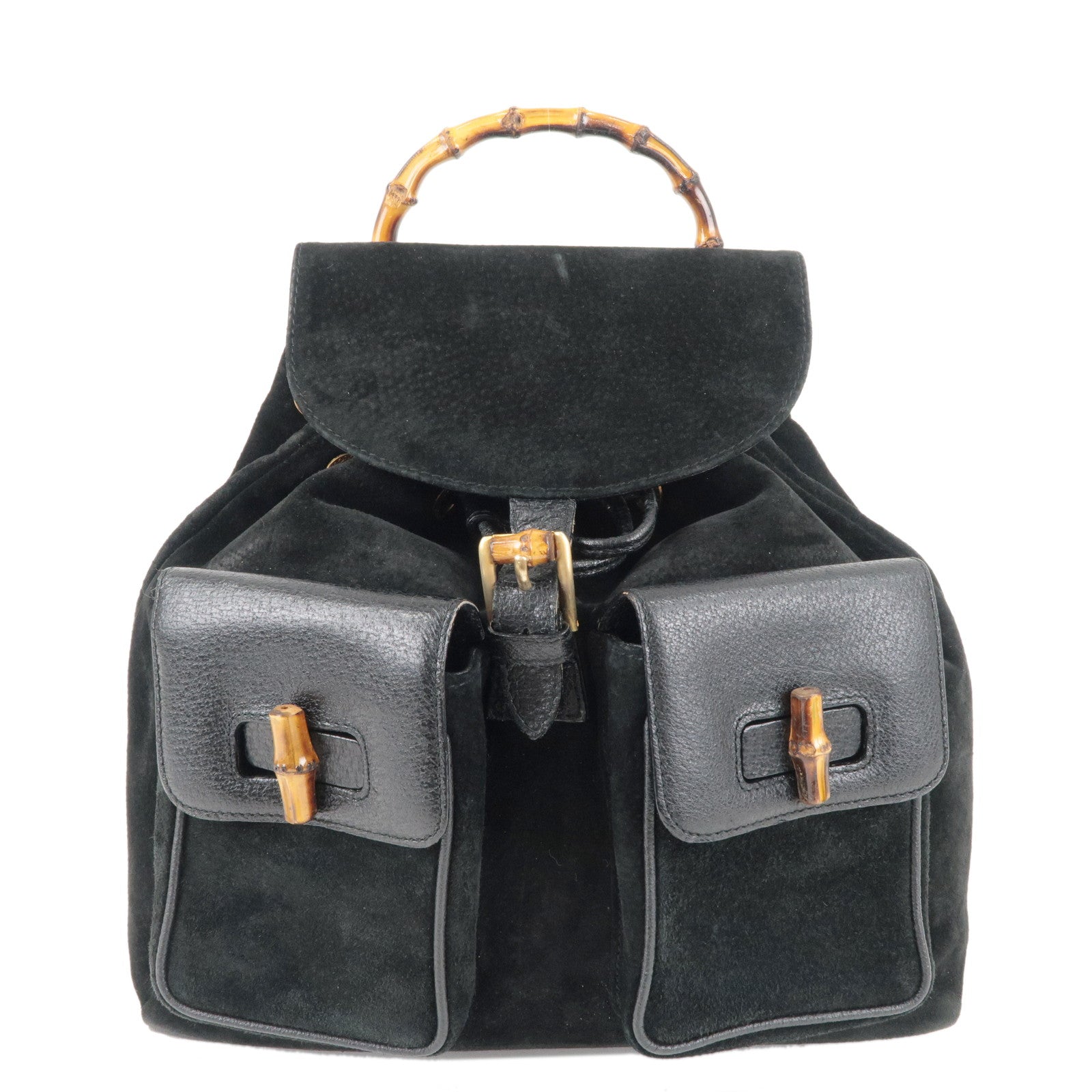 GUCCI Bamboo Suede Leather Back Pack Black 003.0016.0