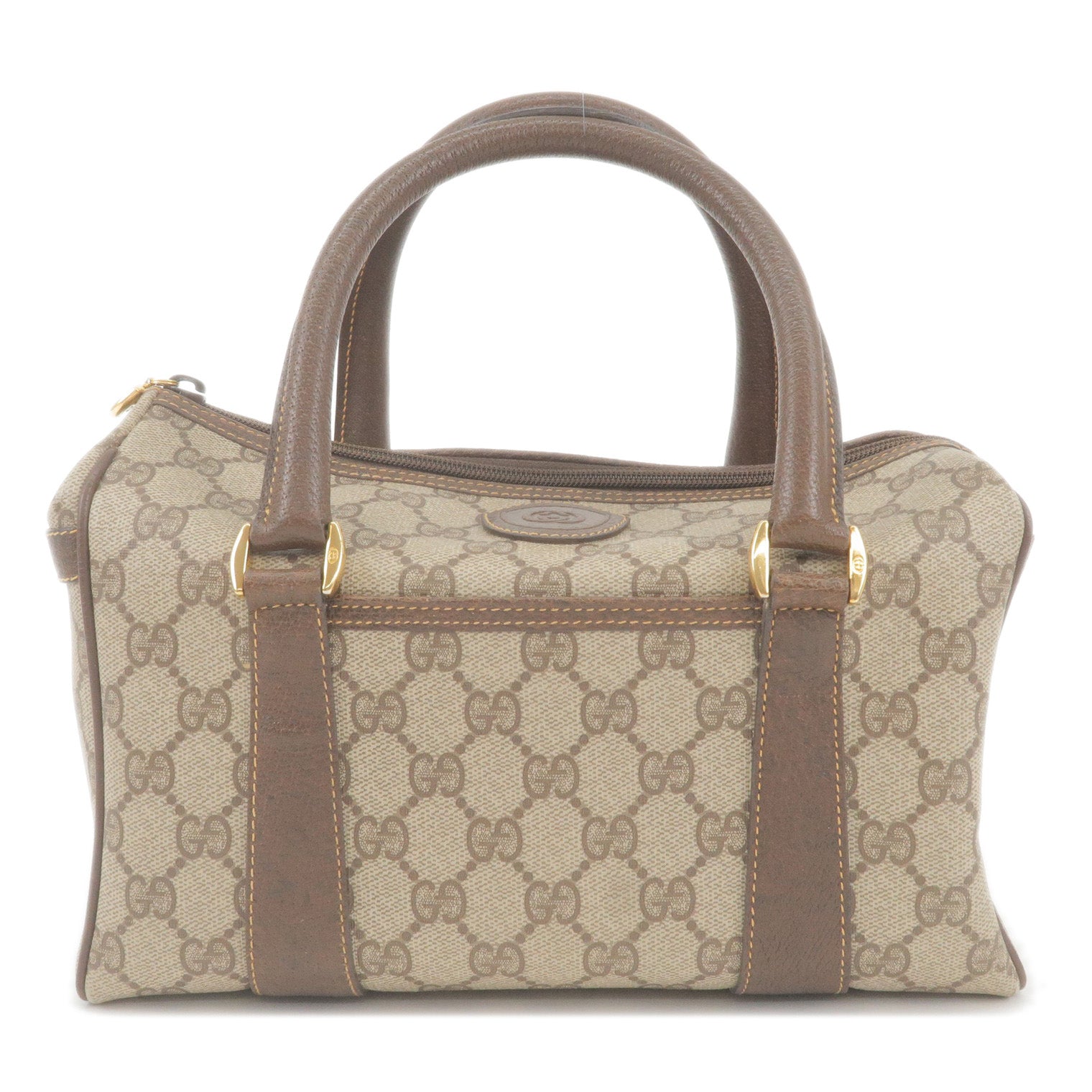 GUCCI Old Gucci GG Plus Leather Boston Bag Beige Brown 000.40.0207