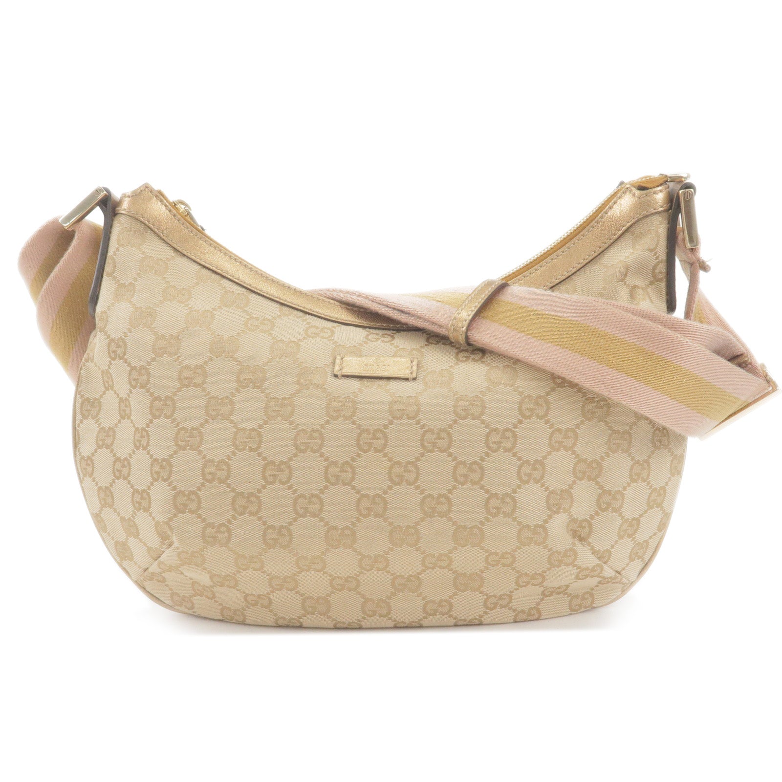 GUCCI Sherry GG Canvas Leather Shoulder Bag Beige Gold 181092