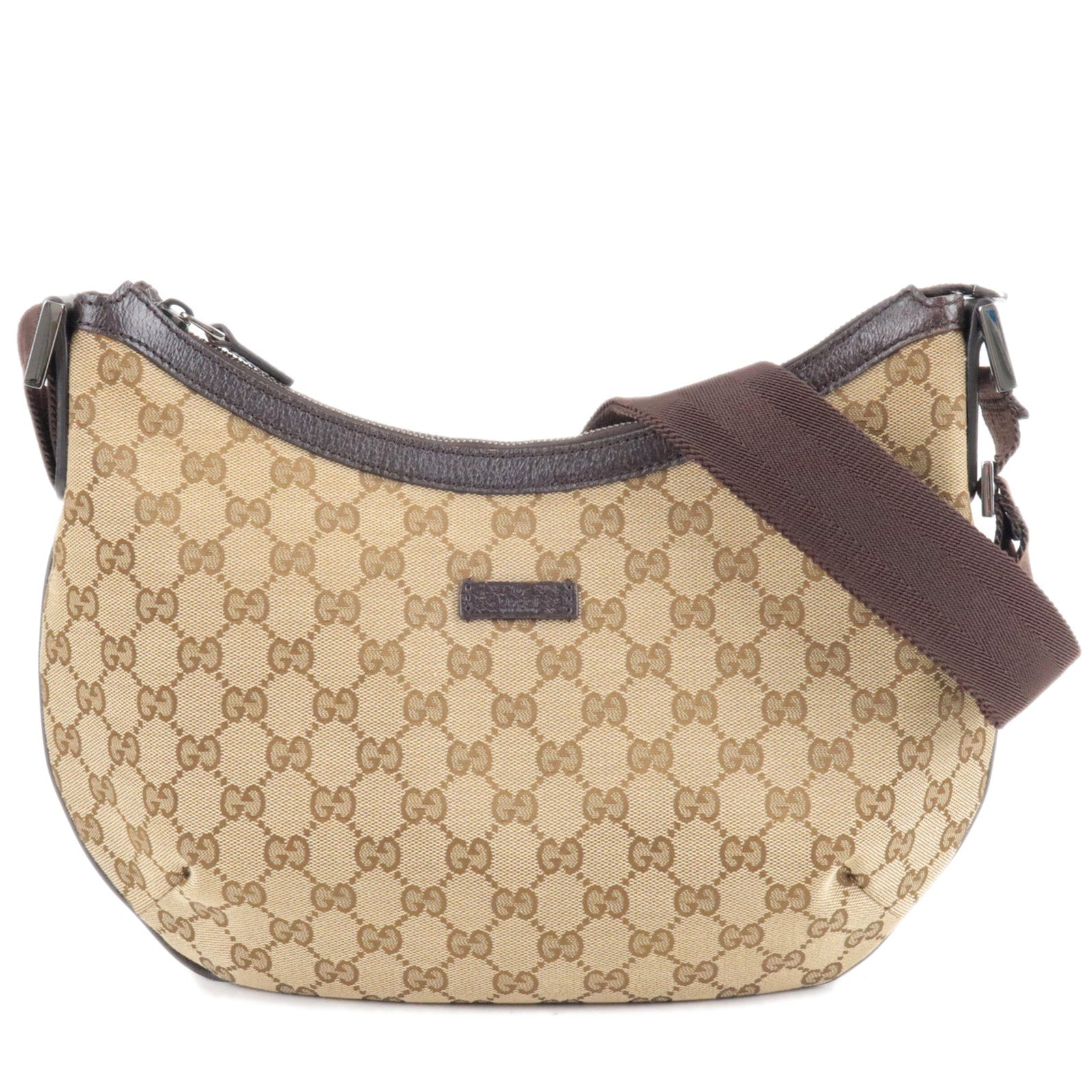 GUCCI GG Canvas Leather Shoulder Bag Beige Brown 181092