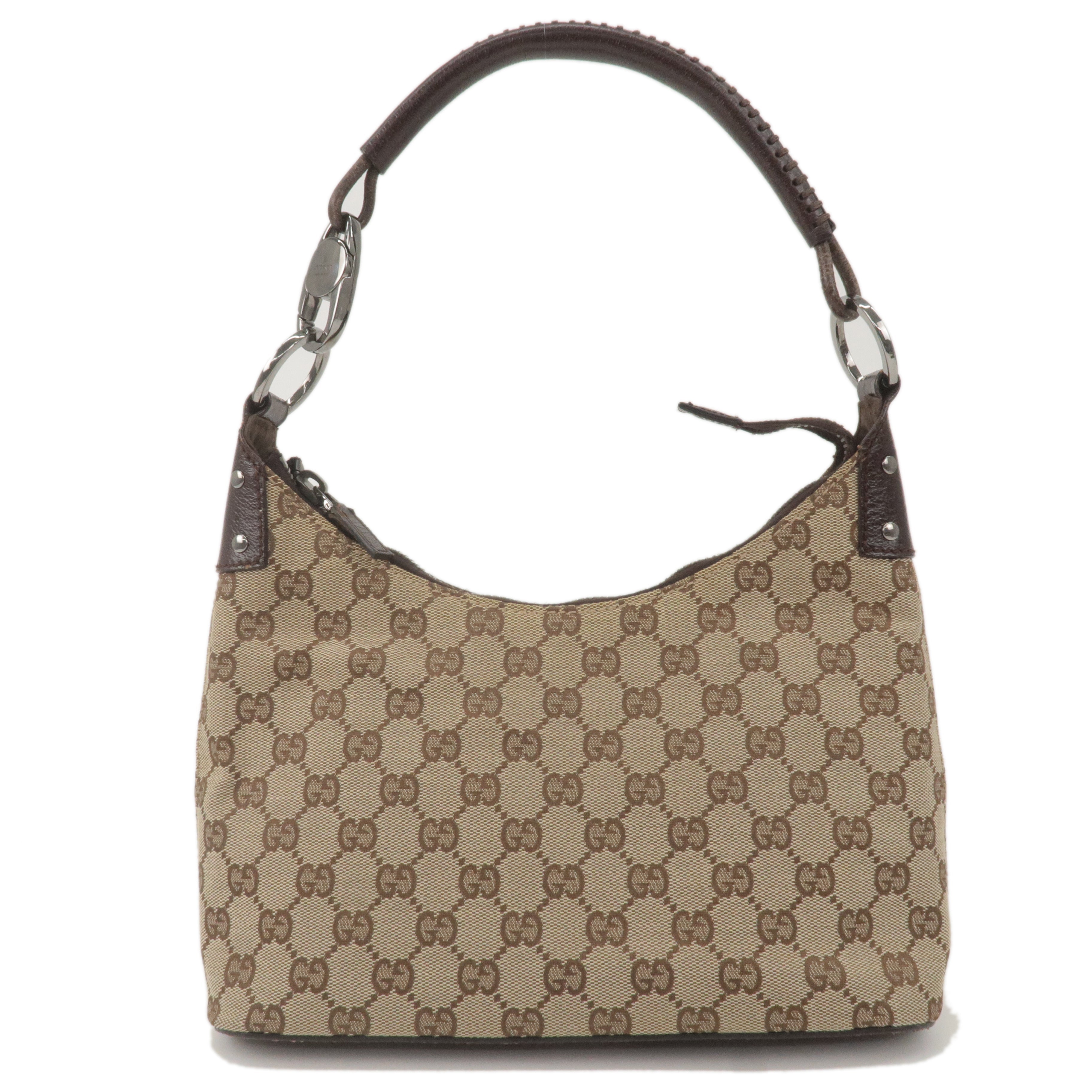 GUCCI GG Canvas Leather Shoulder Bag Hand Bag Beige Brown 115002