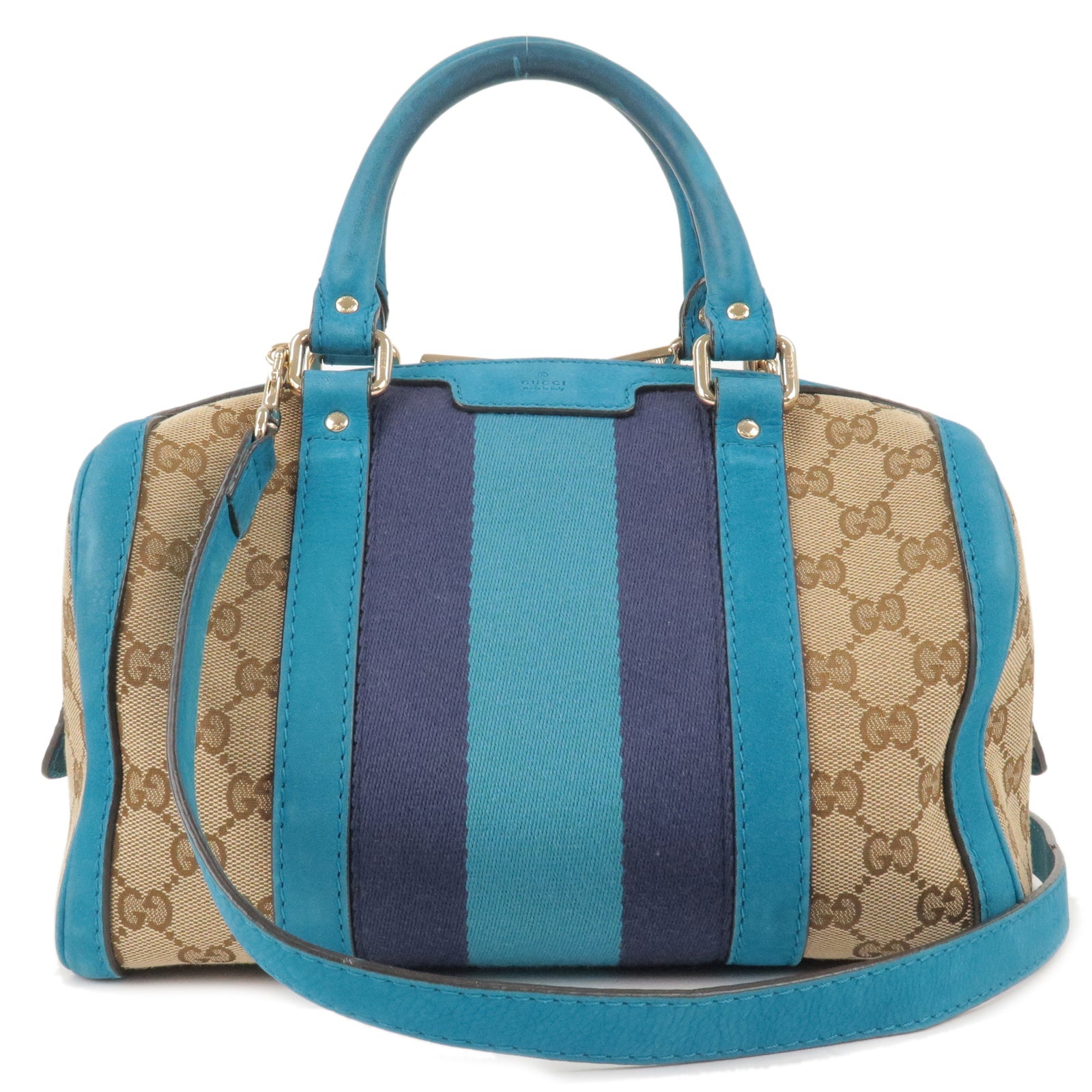 GUCCI Sherry GG Canvas Suede 2Way Bag Hand Bag 269876 Beige Blue