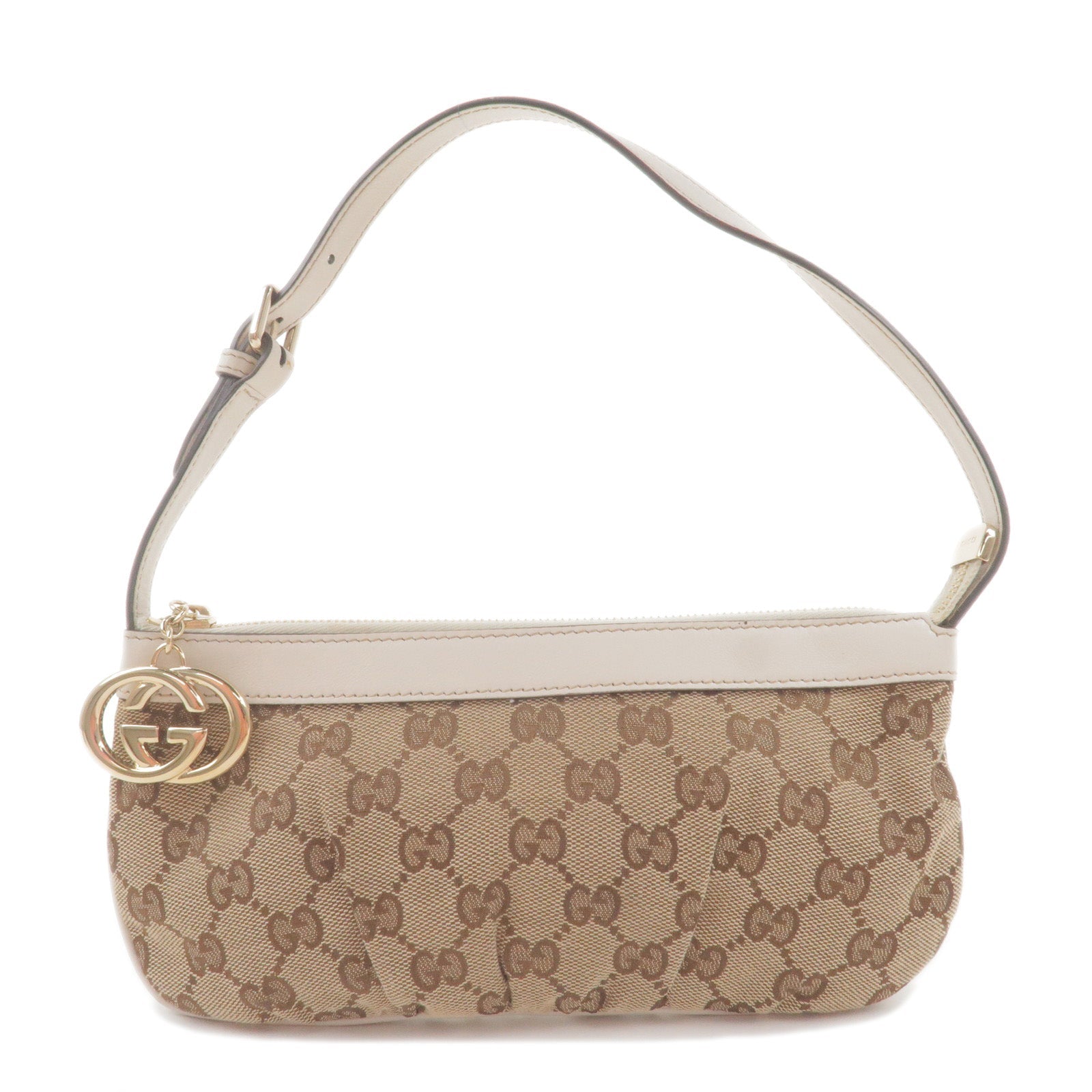 GUCCI GG Canvas Leather Shoulder Bag Hand Bag Beige 212122