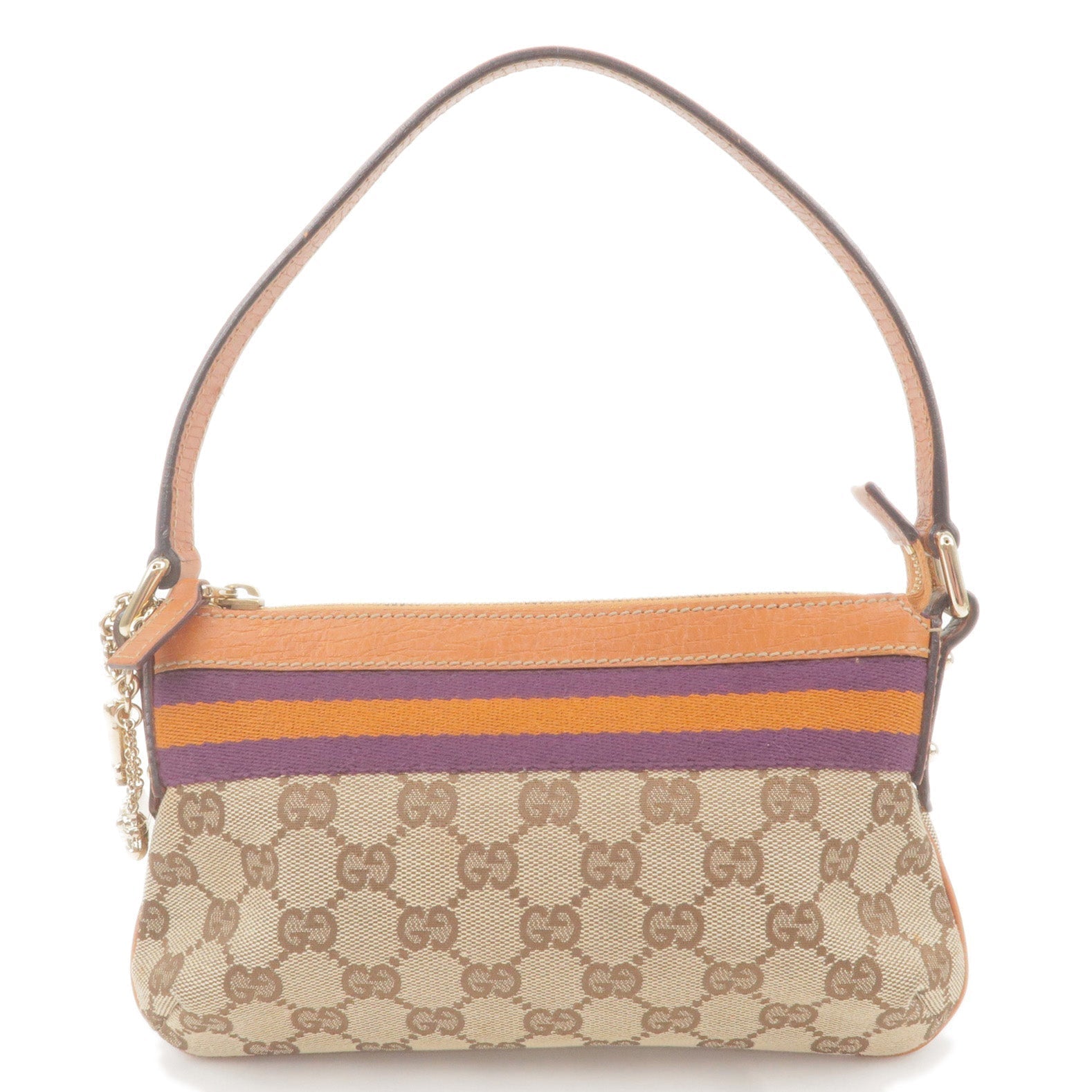 GUCCI Sherry GG Canvas Leather Pouch Hand Bag Beige 145970