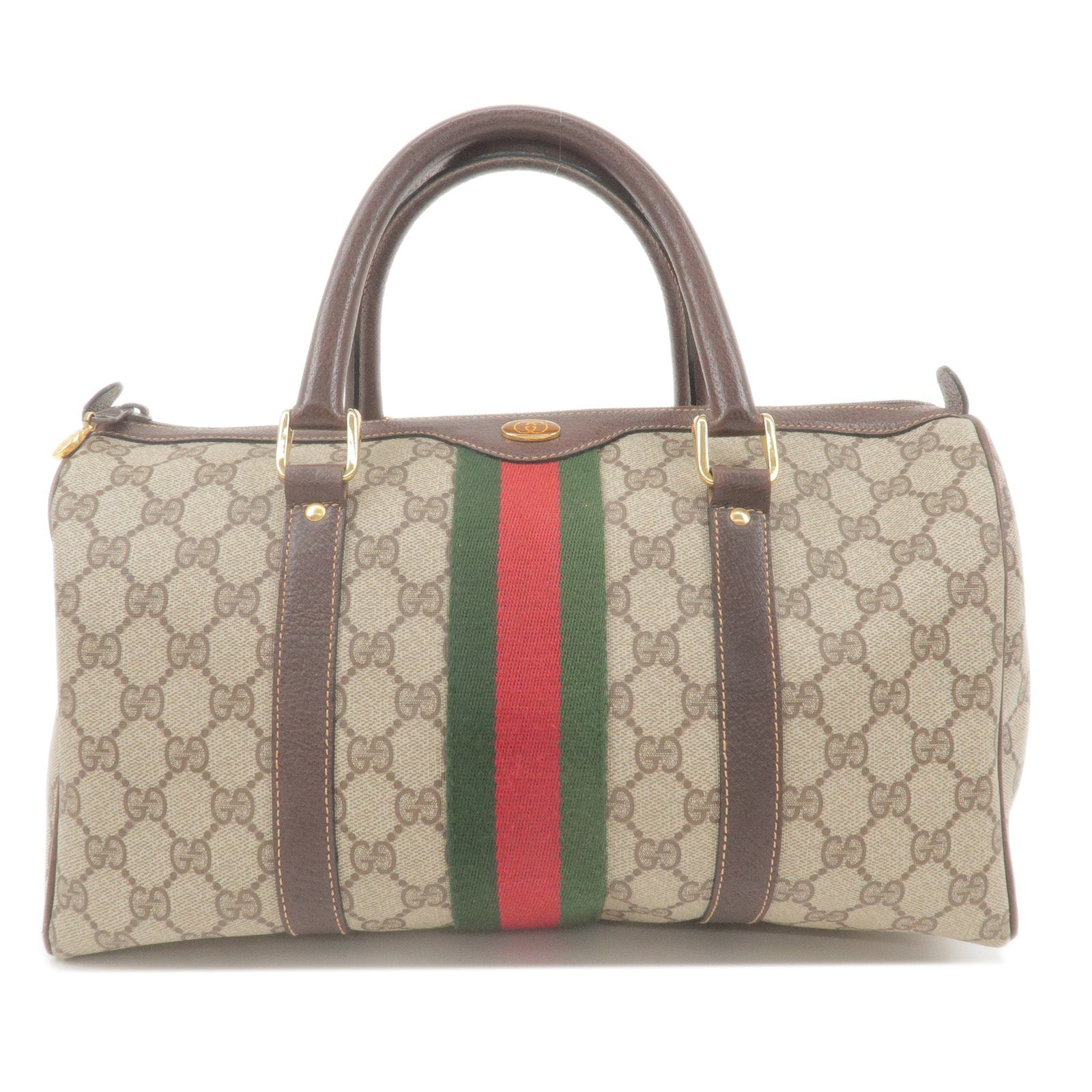 GUCCI Old Gucci Sherry PVC GG Canvas Leather Mini Boston Bag