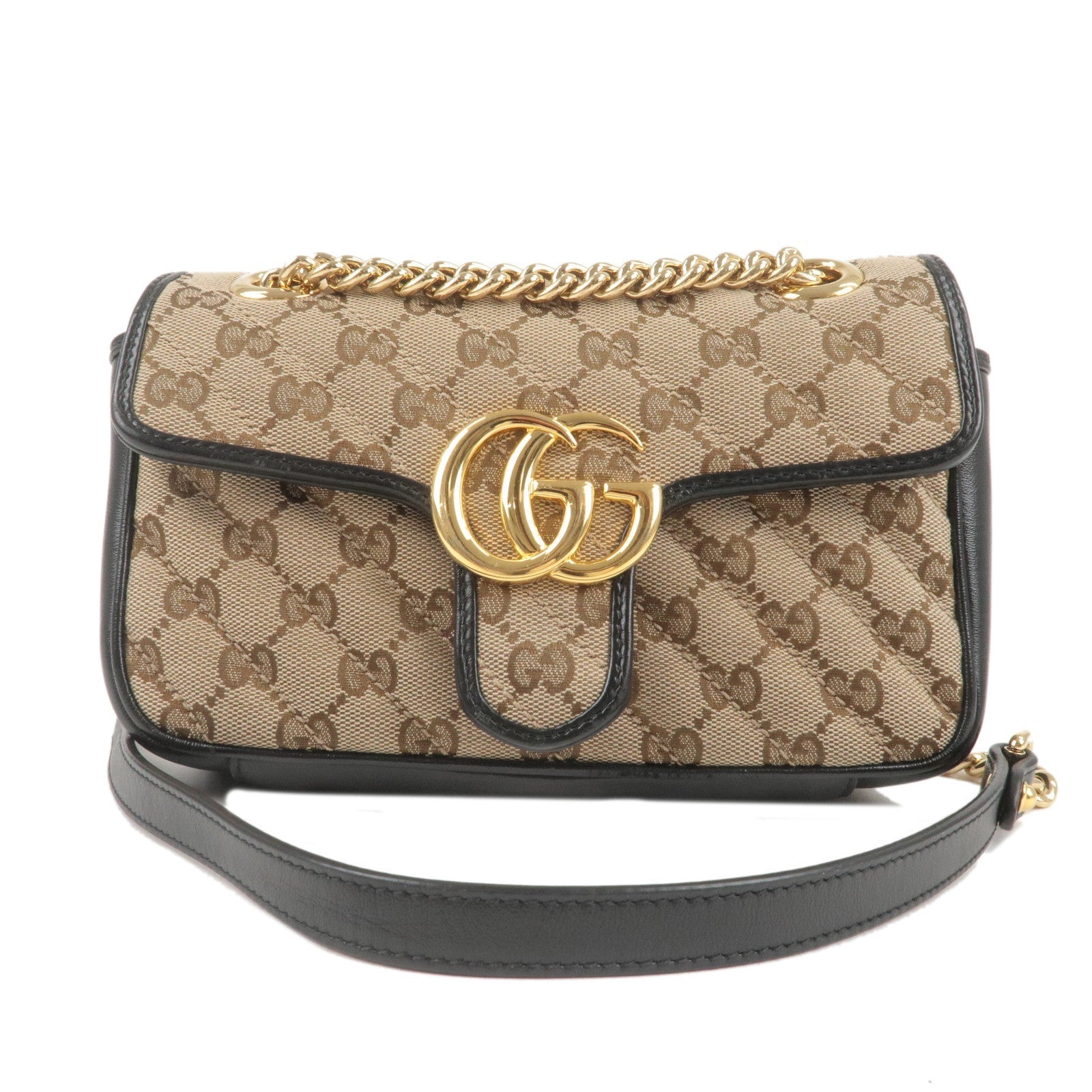 GUCCI GG Marmont GG Canvas Leather Chain Shoulder Bag 446744