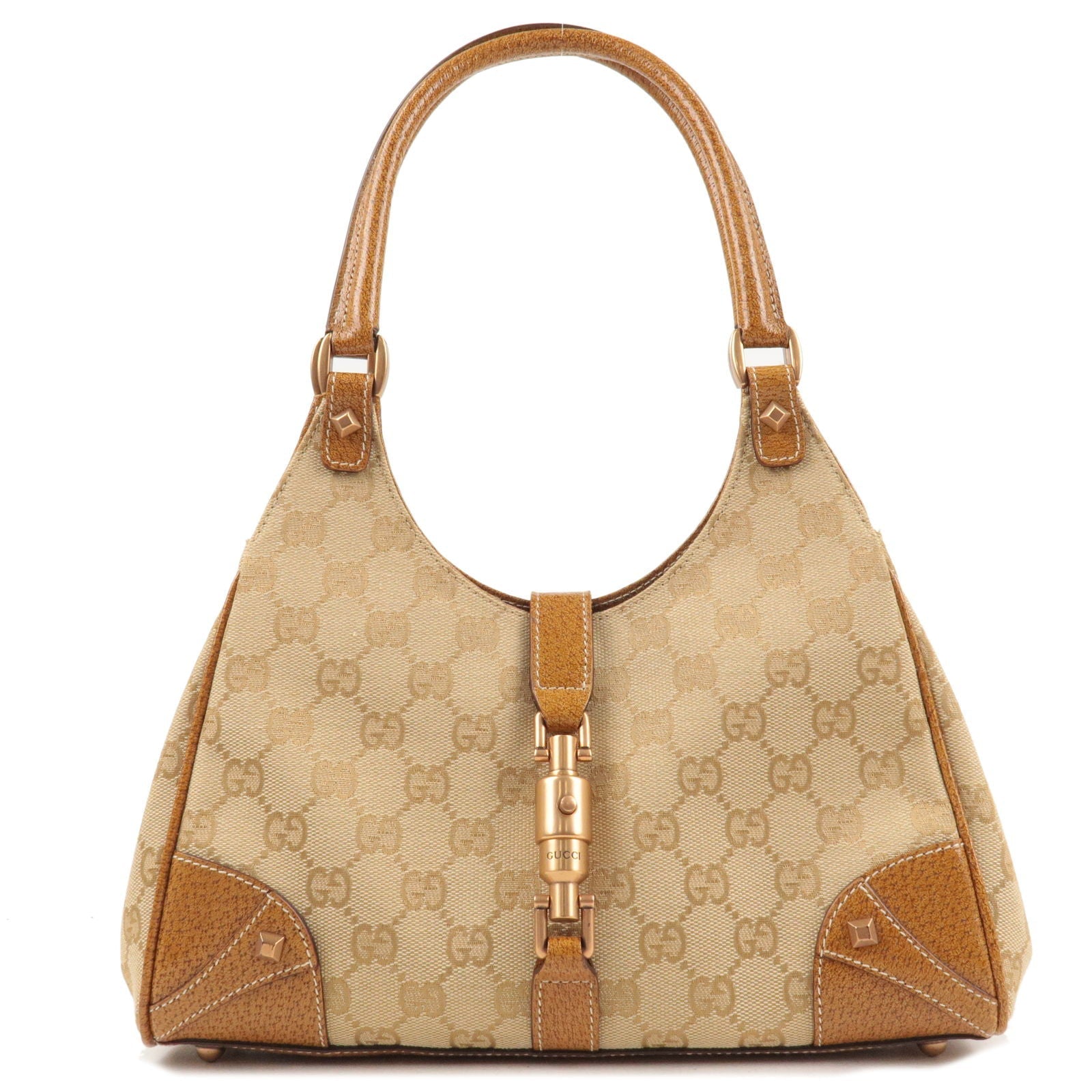 GUCCI New Jackie GG Canvas Leather Shoulder Bag Beige Brown 124409