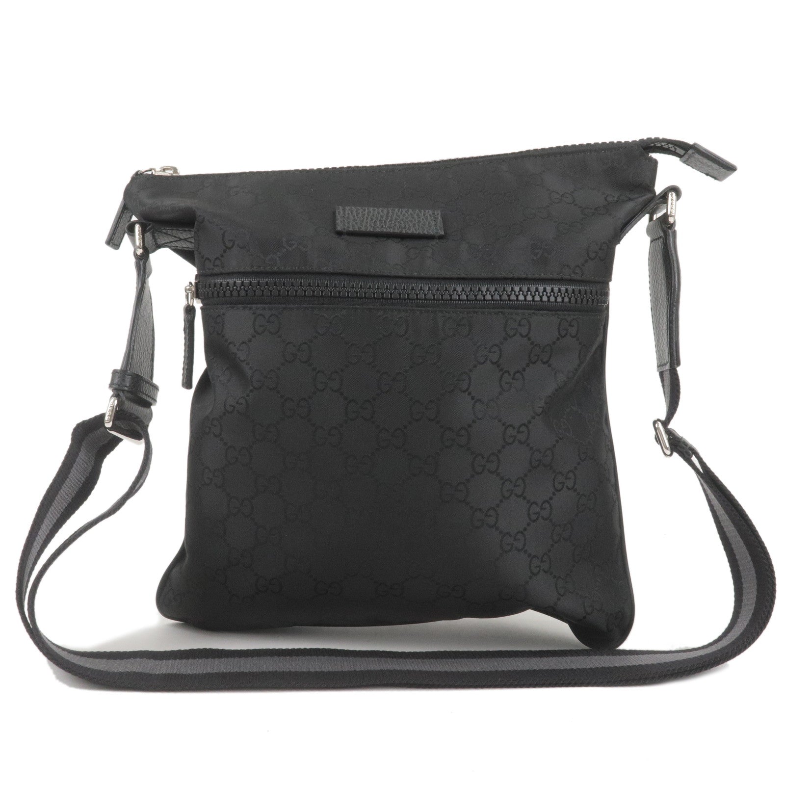 GUCCI Sherry GG Nylon Leather Cross Body Bag Black 449184