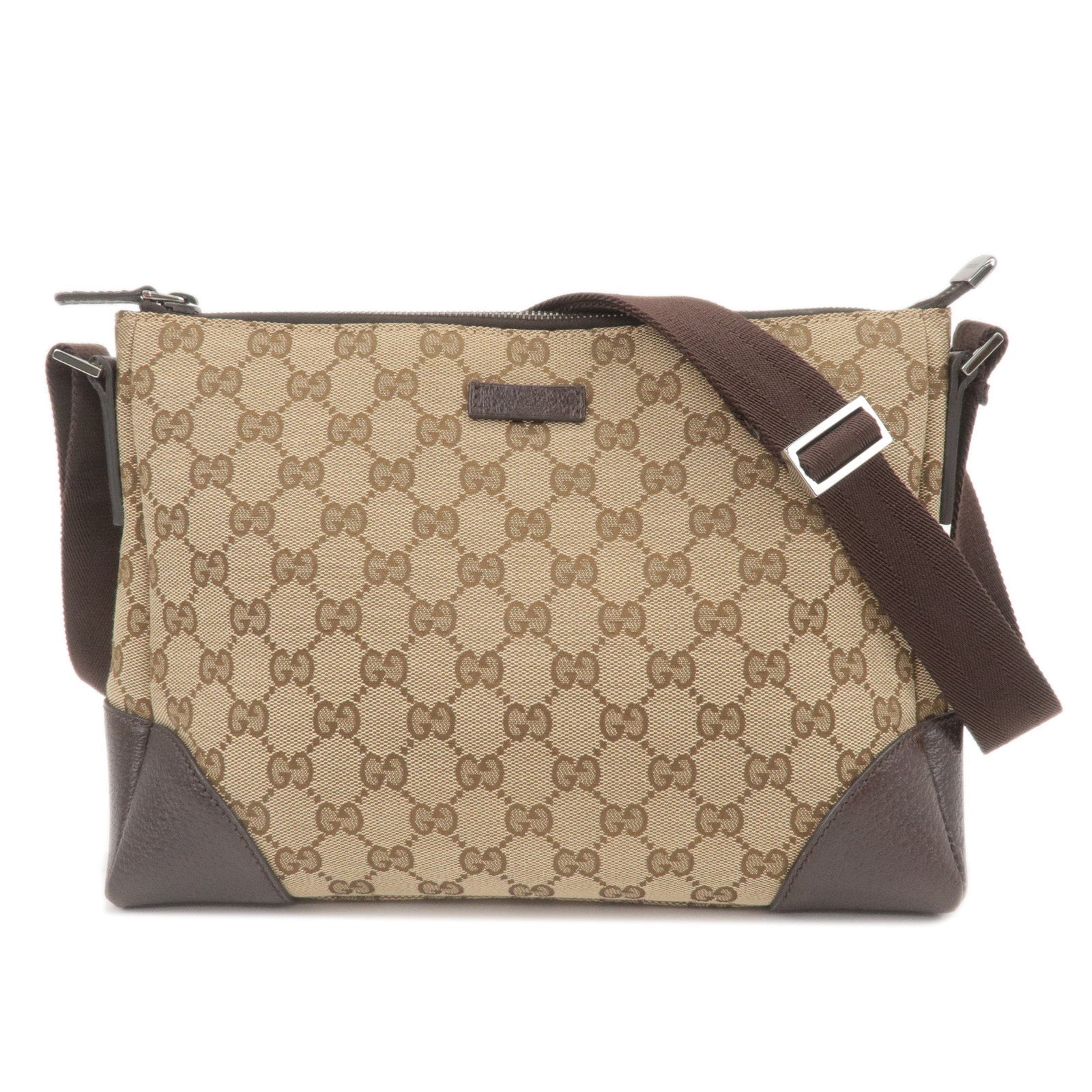 GUCCI GG Canvas Leather Shoulder Bag Beige 114273