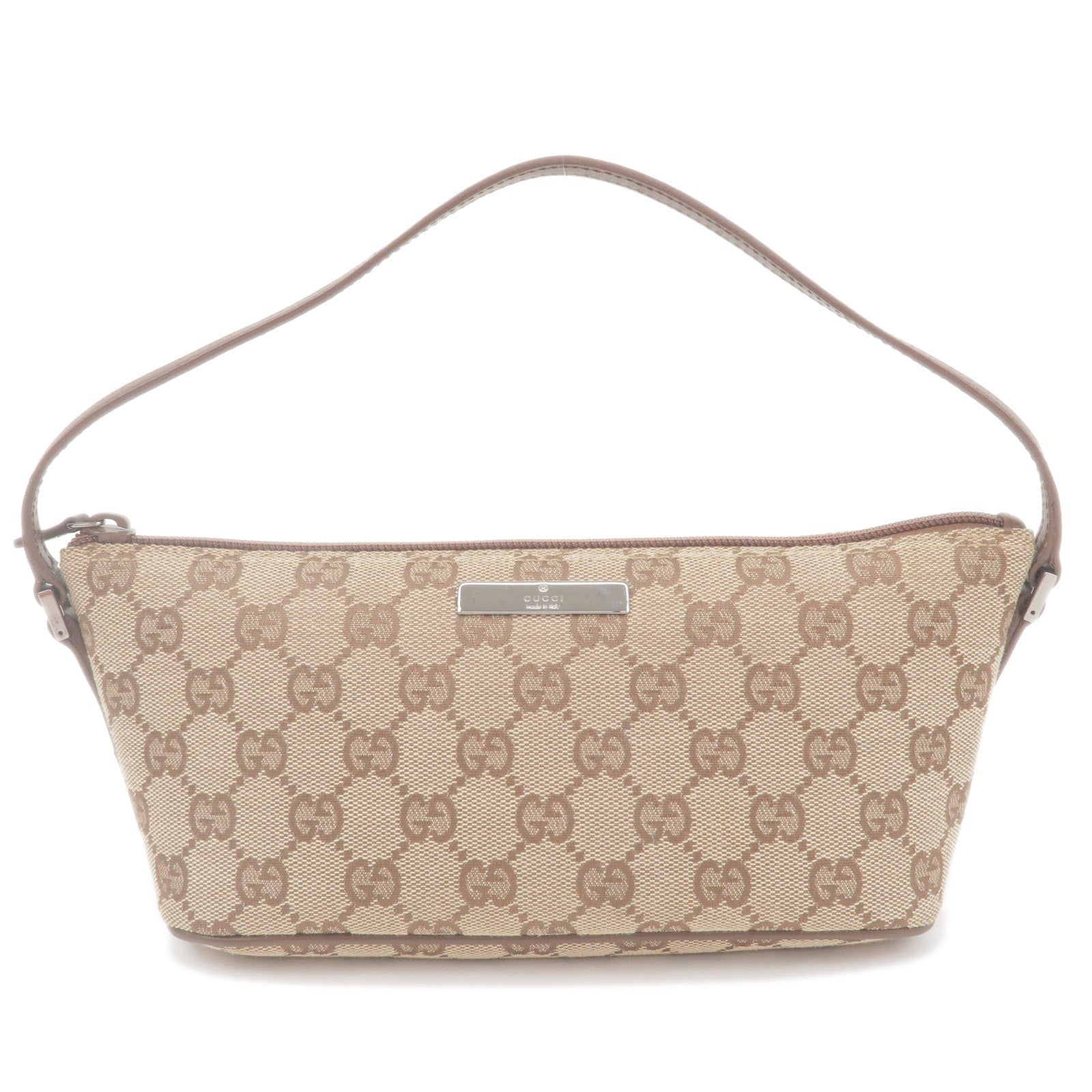 GUCCI GG Canvas Leather Boat Bag Hand Bag Beige Brown 07198