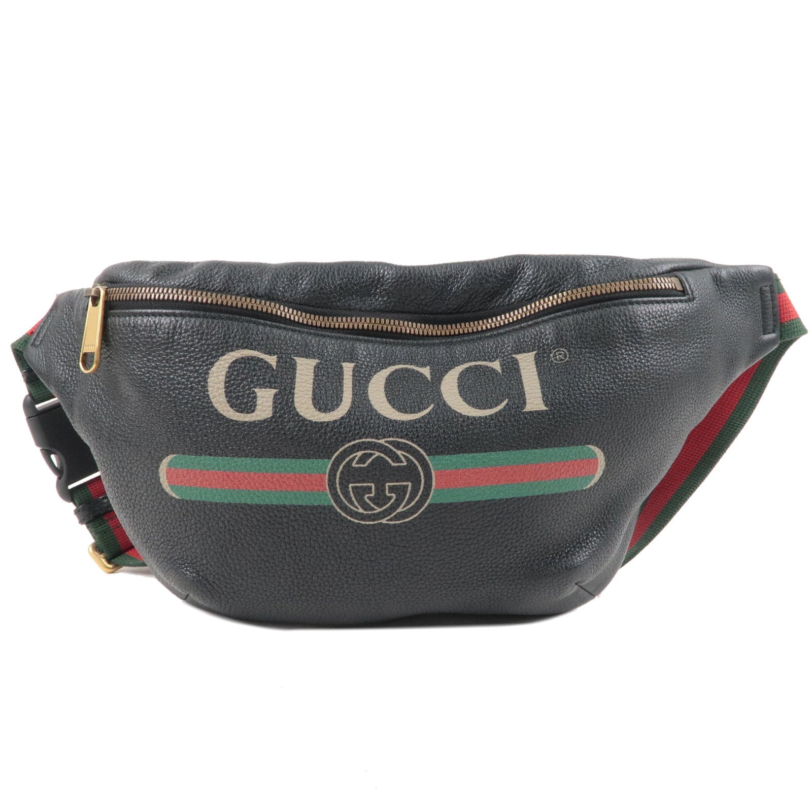 GUCCI Sherry GUCCI Logo Leather Waist Bag Black 493869