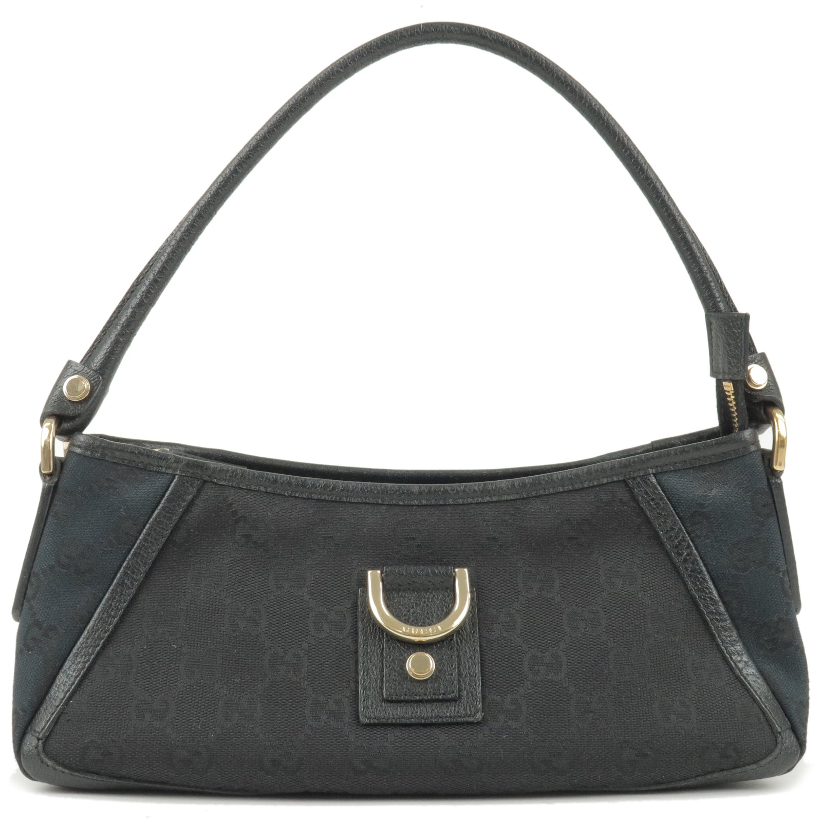 GUCCI GG Canvas Leather Hand Bag Purse Black 130939