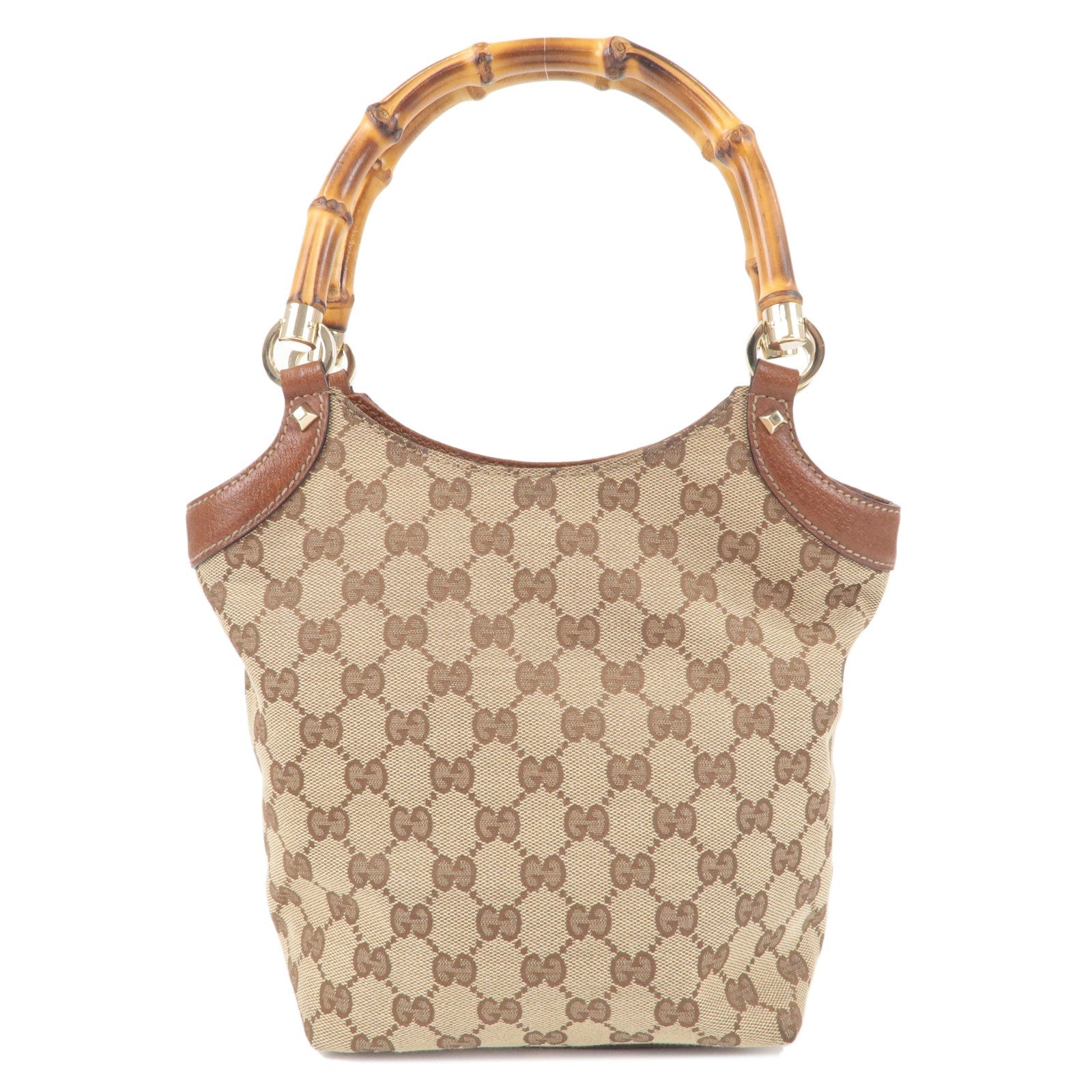 GUCCI Bamboo GG Canvas Leather Hand Bag Beige Brown 140203