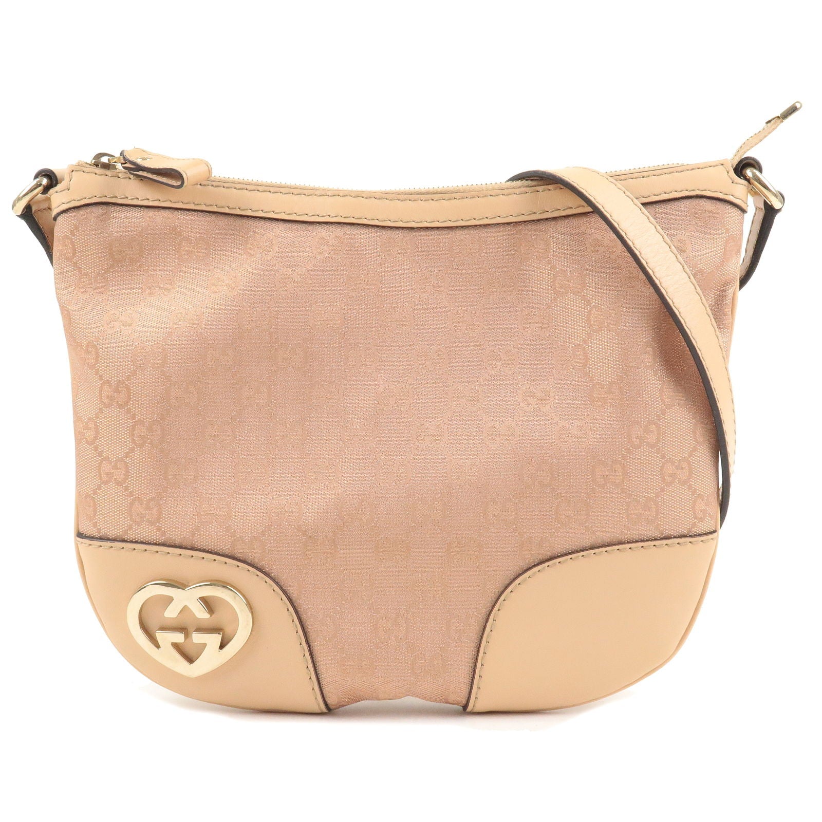 GUCCI Lovely GG Canvas Leather Shoulder Bag Pink Beige 257072