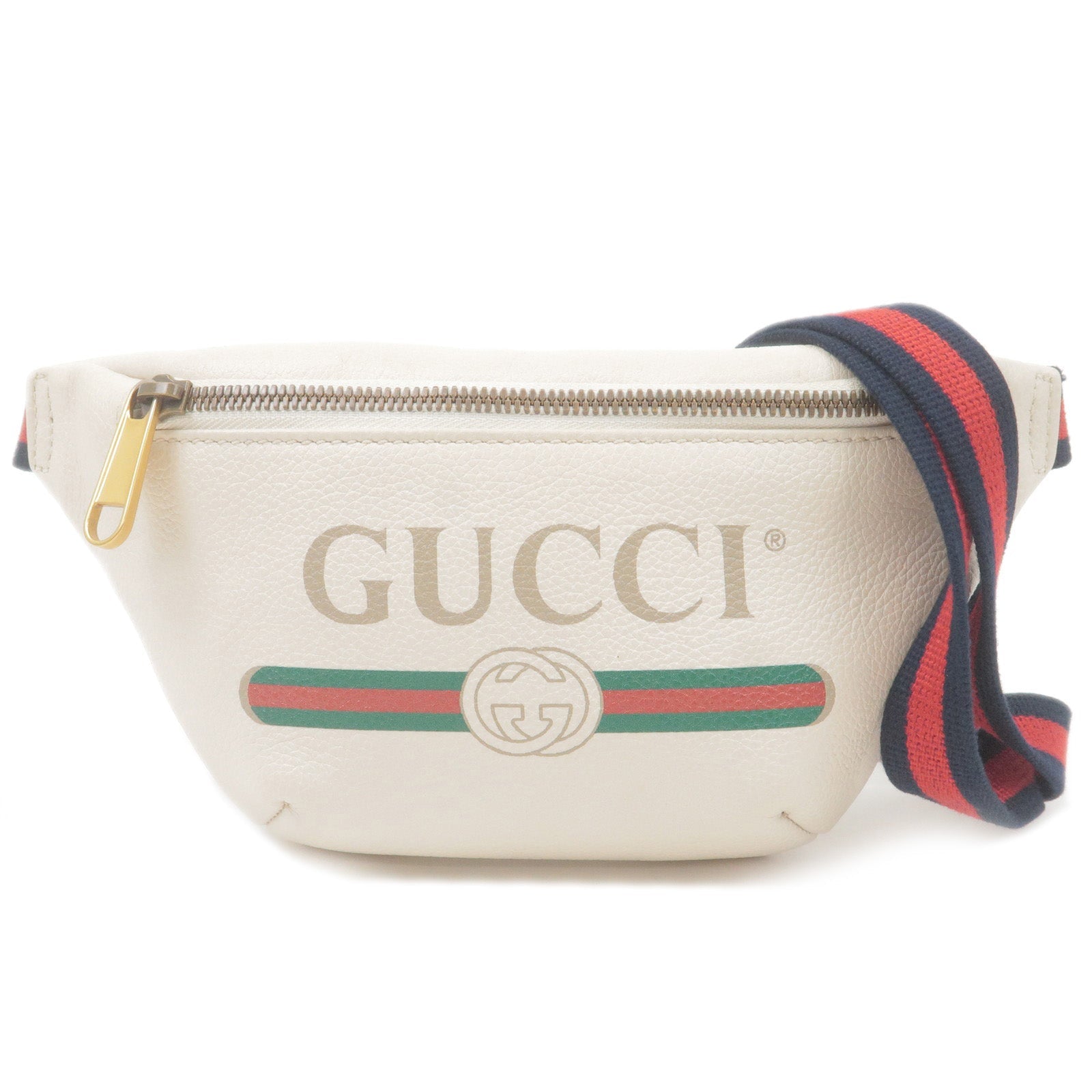 GUCCI Sherry GUCCI Logo Leather Small Waist Bag White 527792