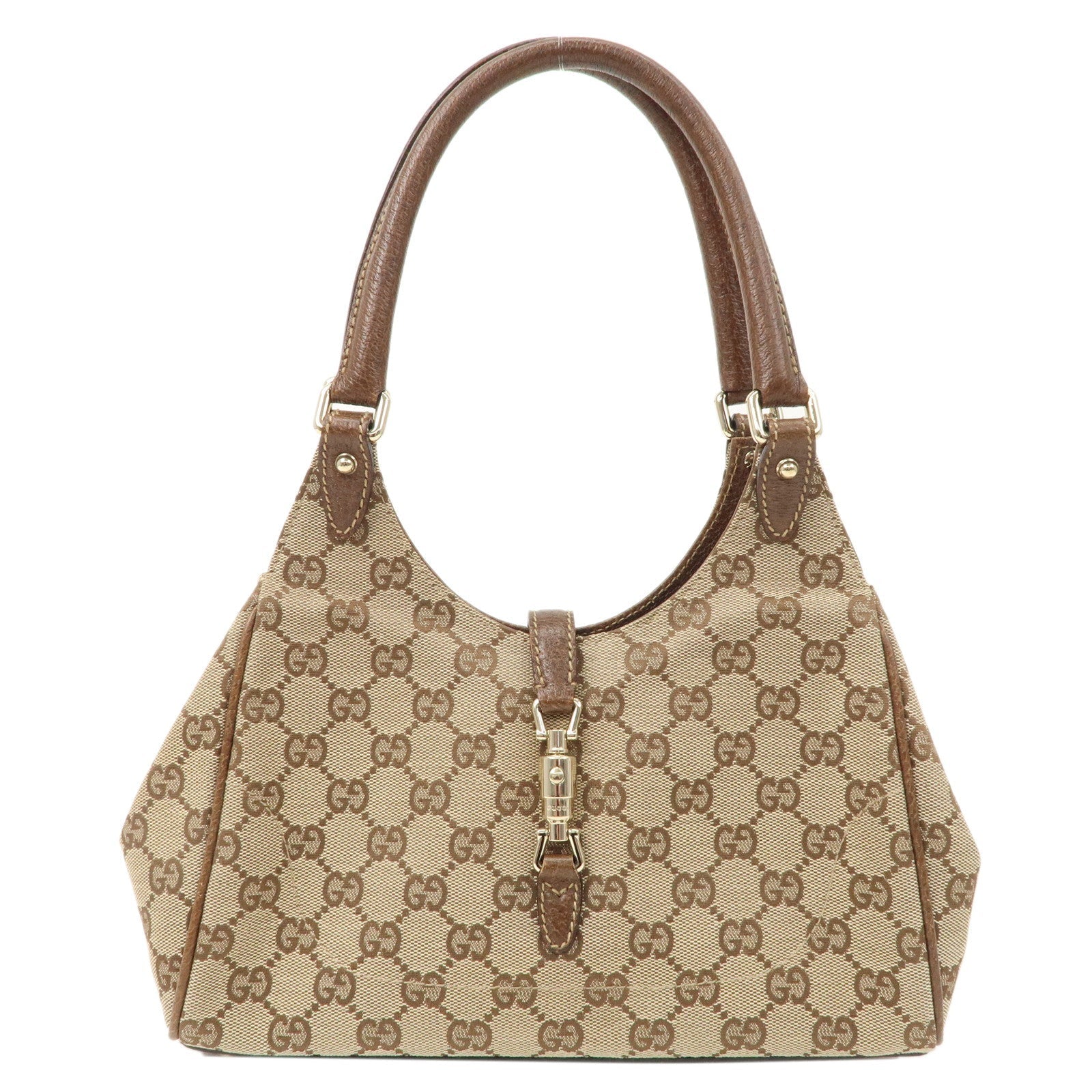 GUCCI New Jackie GG Canvas Leather Shoulder Bag Brown 145824