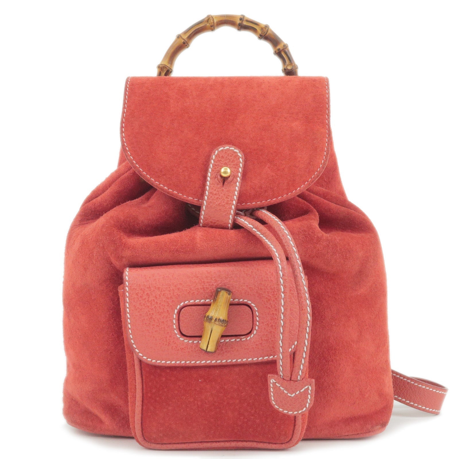 GUCCI Bamboo Suede Leather Ruck Sack Back Pack Red 003.1705.0030