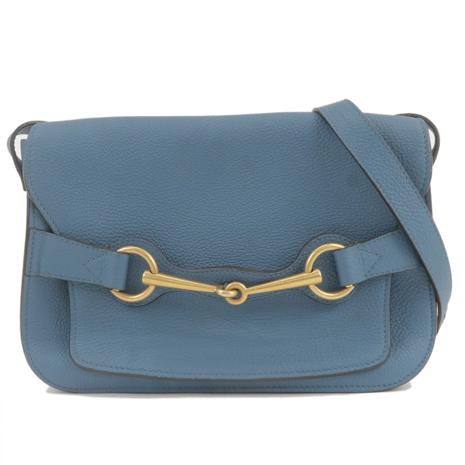 GUCCI Horsebit Leather Shoulder Bag Blue 353231