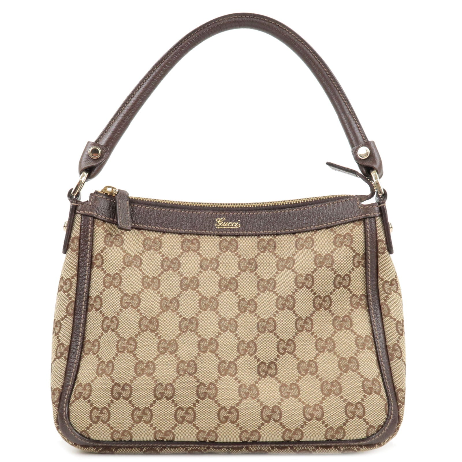 GUCCI GG Canvas Leather Shoulder Bag Beige Brown 146244