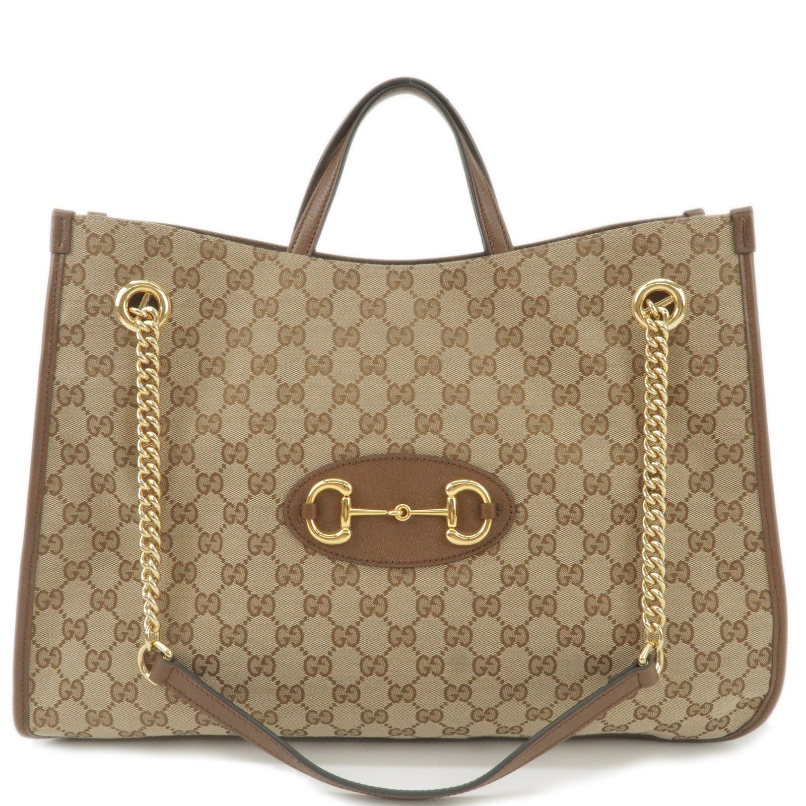 GUCCI Horsebit GG Canvas Leather 2Way Chain Shoulder Bag 623695