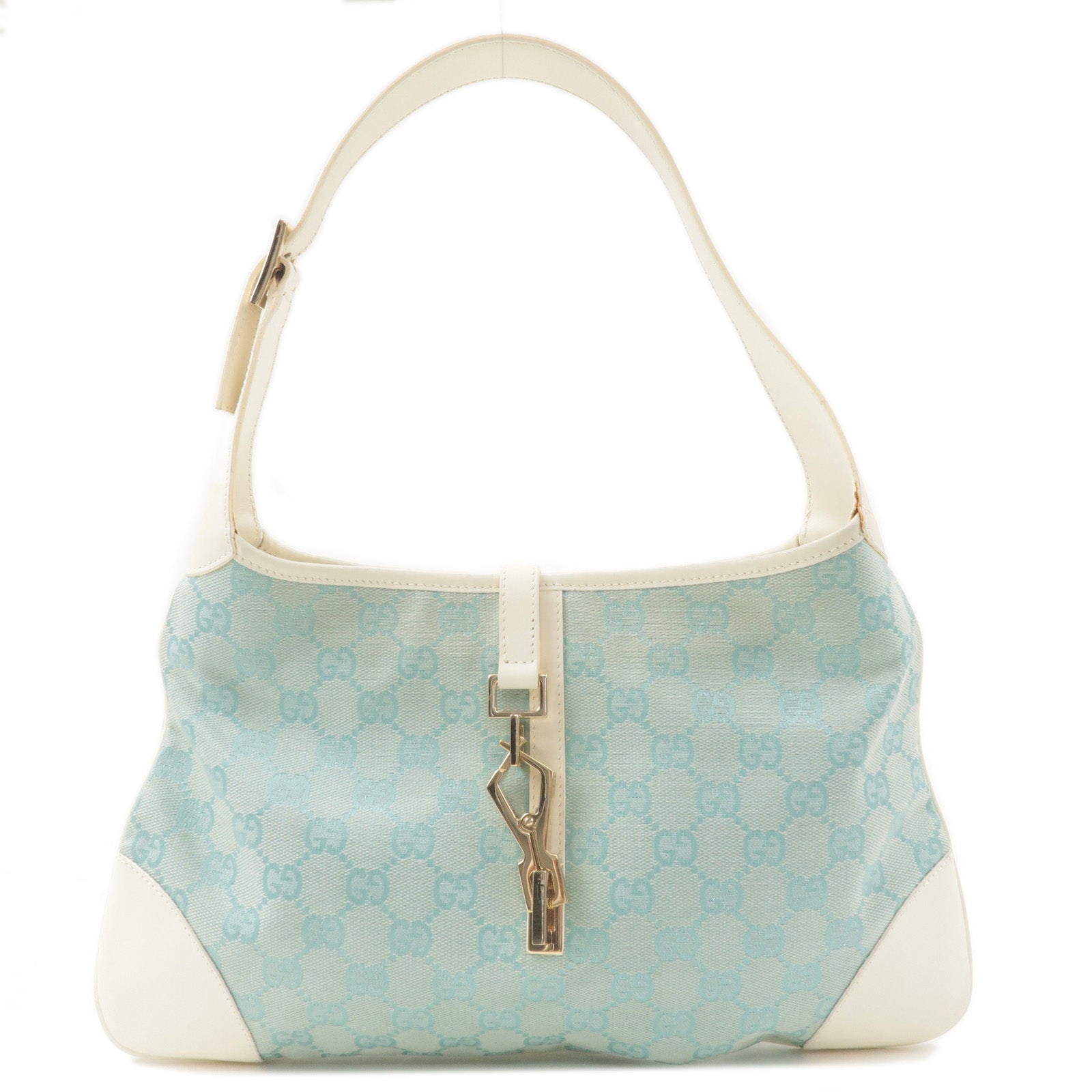 GUCCI Jackie GG Canvas Leather Shoulder Bag Blue 001.4057