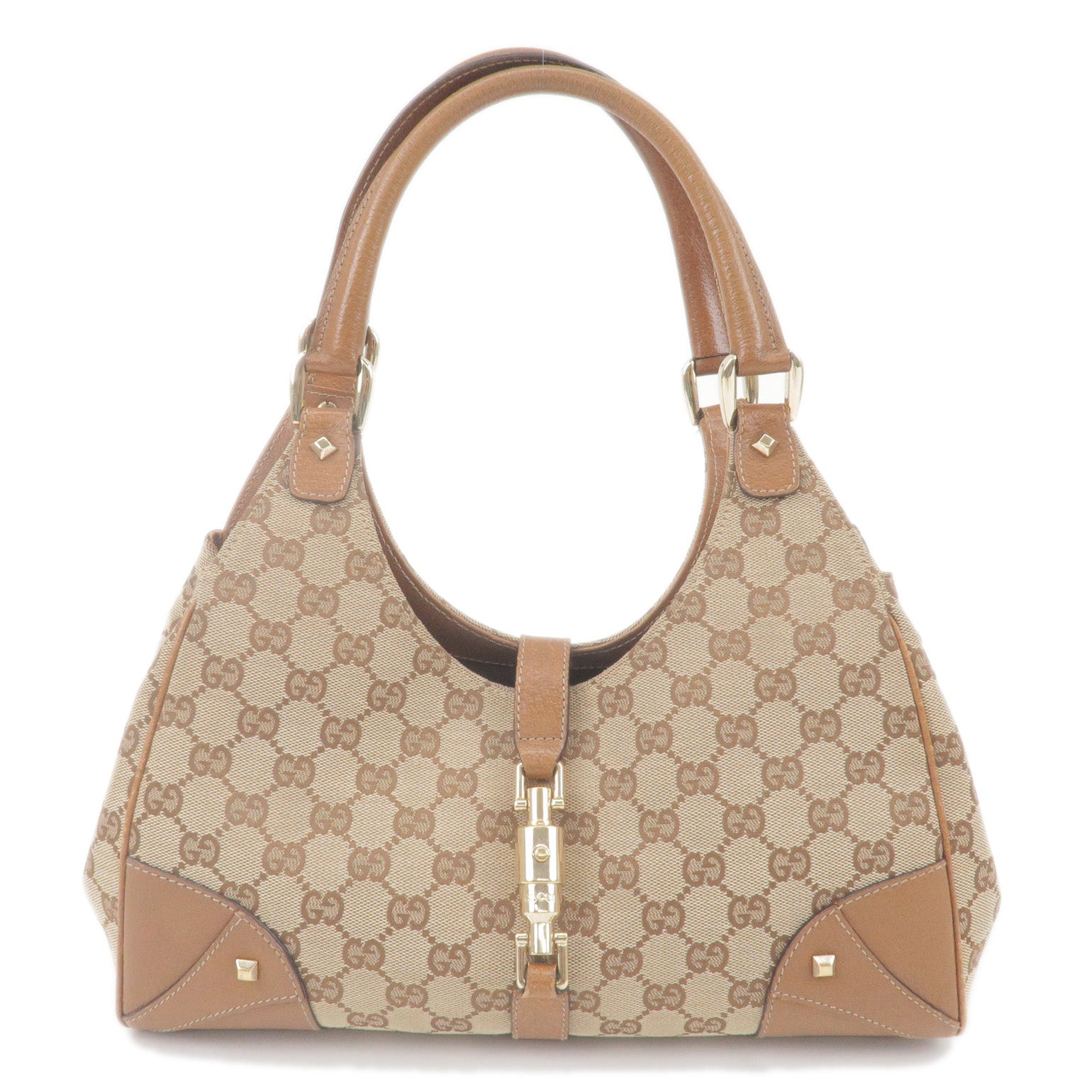 GUCCI New Jackie GG Canvas Leather Shoulder Bag Beige Brown 124407