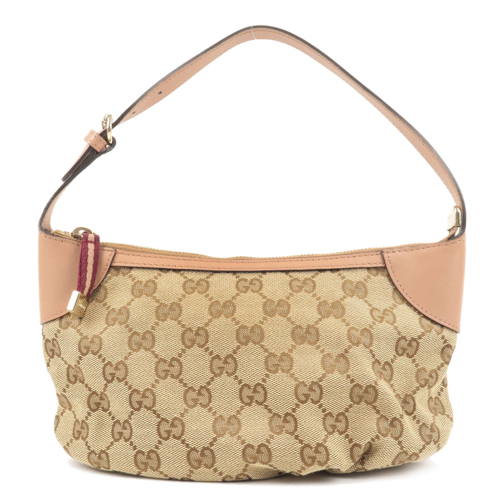 GUCCI GG Canvas Leather Shoulder Bag Pink Beige 224093