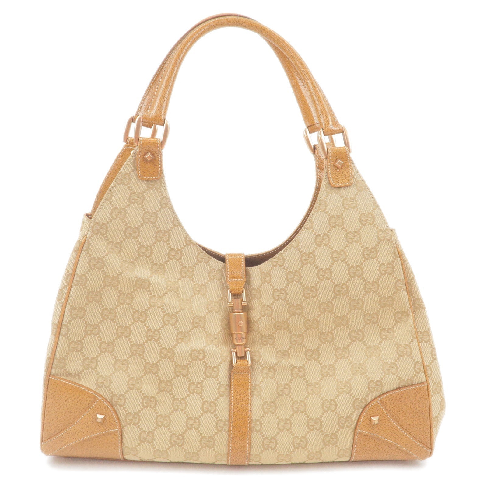 GUCCI New Jackie GG Canvas Leather Shoulder Bag Beige 124404