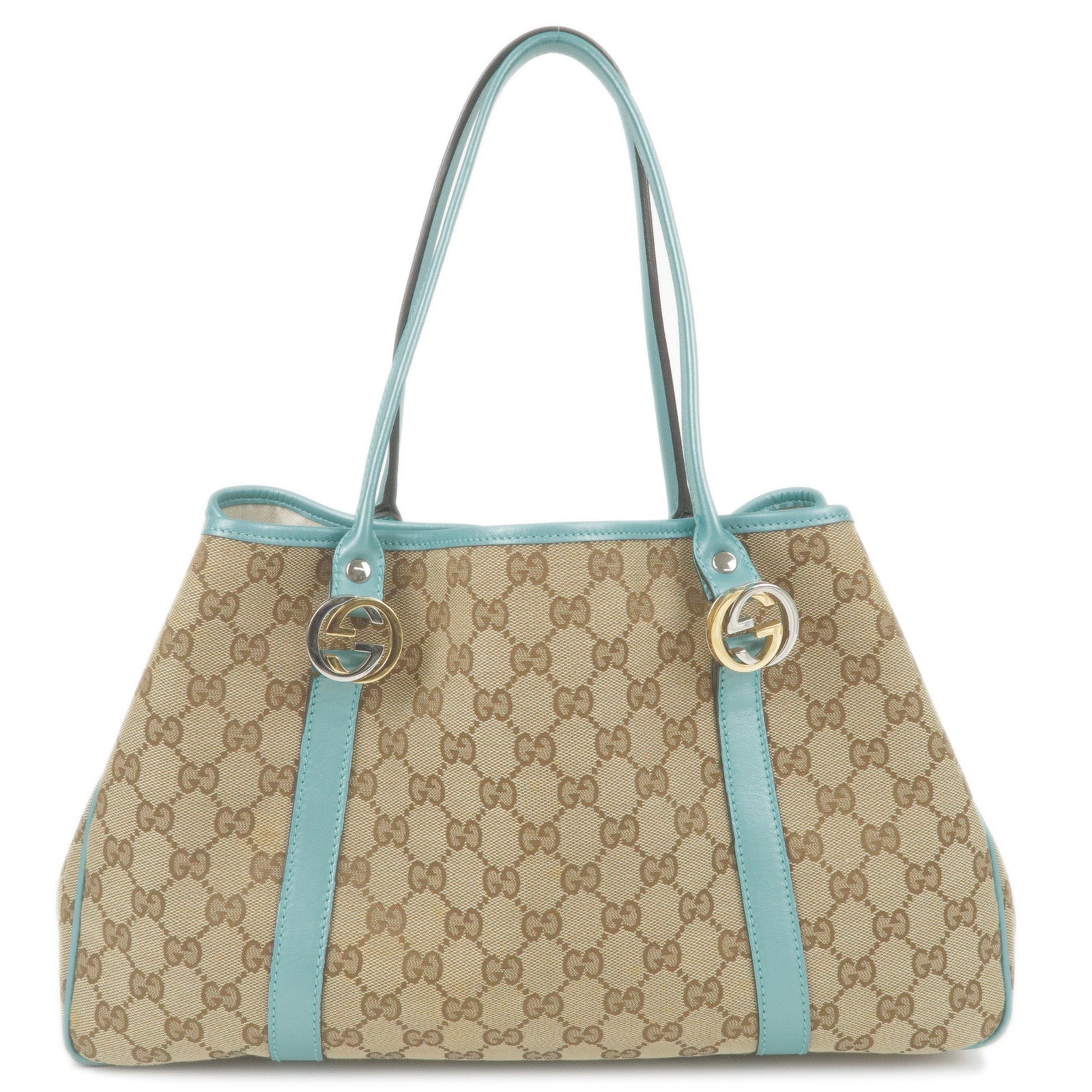 GUCCI GG Twins GG Canvas Leather Tote Bag Beige Blue 232957 F/S