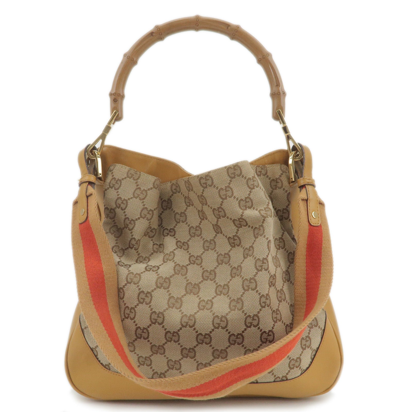 GUCCI Bamboo GG Canvas Leather 2Way Shoulder Bag 001.4095