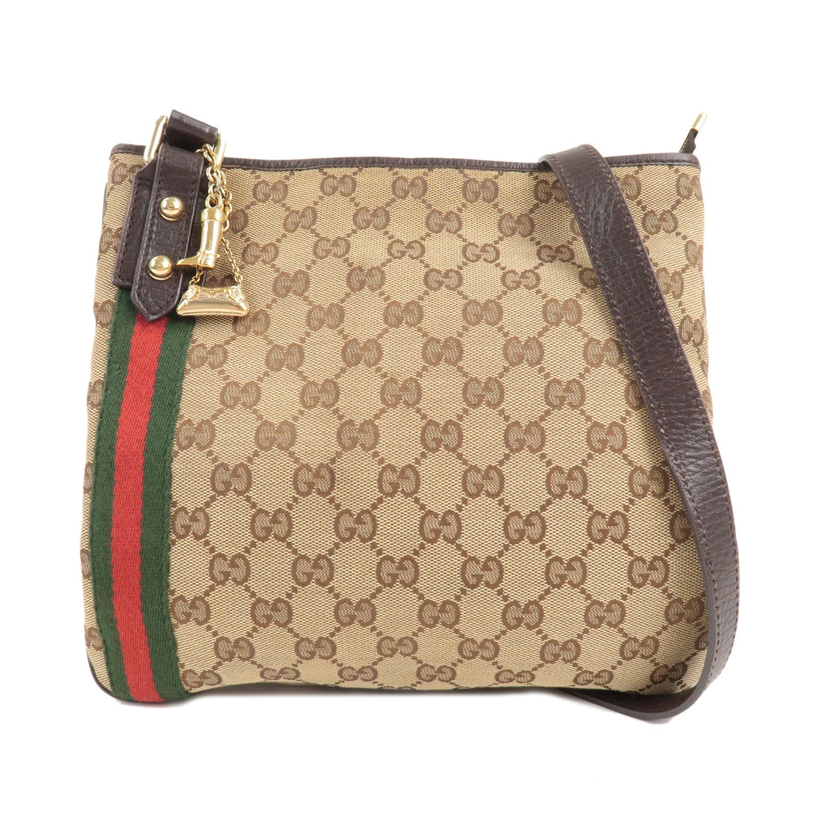 GUCCI Sherry GG Canvas Leather Shoulder Bag Beige Brown 144388