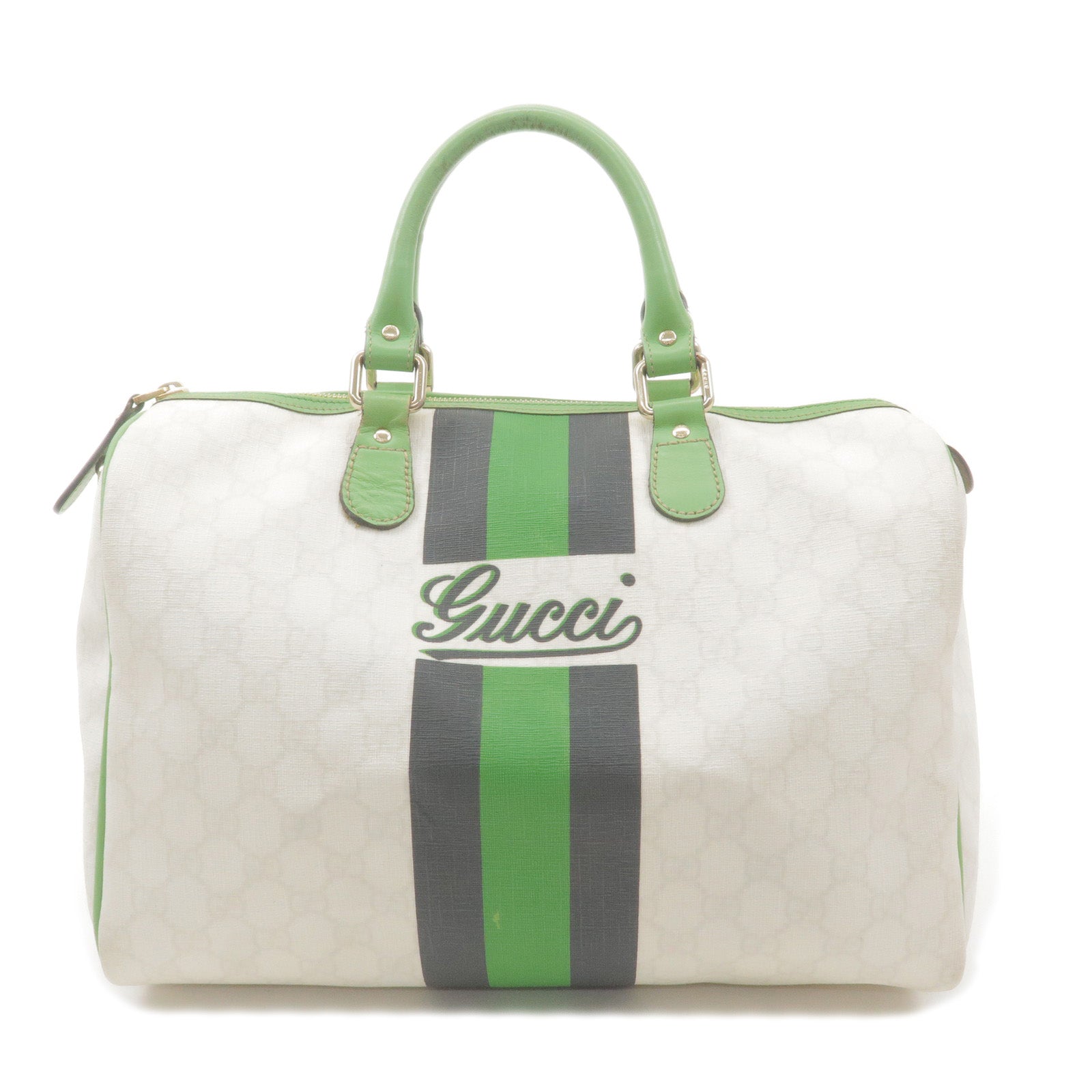 GUCCI Joyline GG Supreme Leather Boston Bag White Green 189895